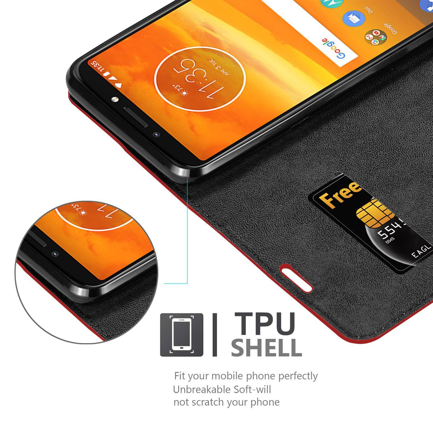 Cadorabo Hülle für Motorola MOTO E5 PLUS Schutz Hülle in Rot Handyhülle Etui Case Cover Magnetverschluss