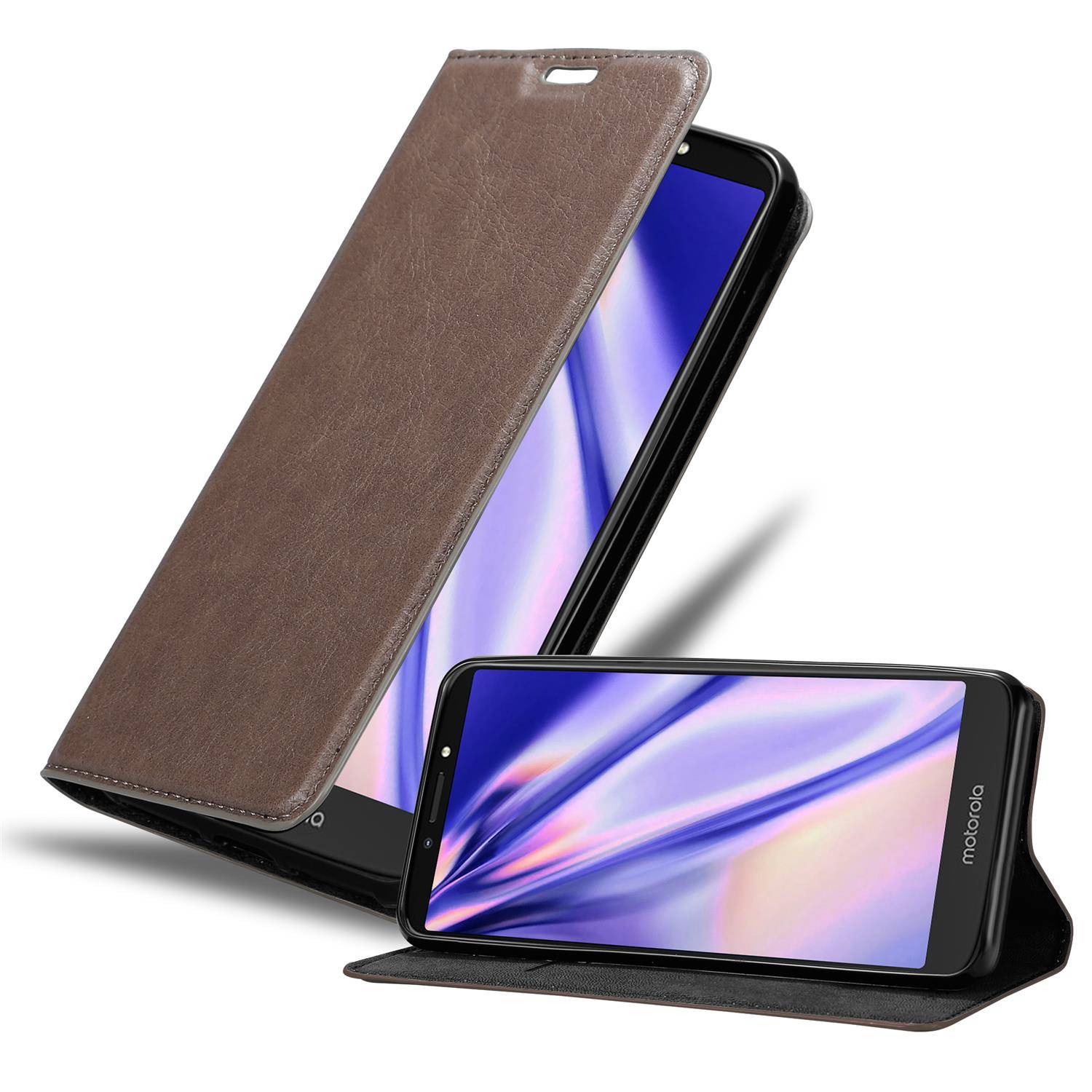 Cadorabo Hülle für Motorola MOTO E5 PLUS Schutz Hülle in Braun Handyhülle Etui Case Cover Magnetverschluss