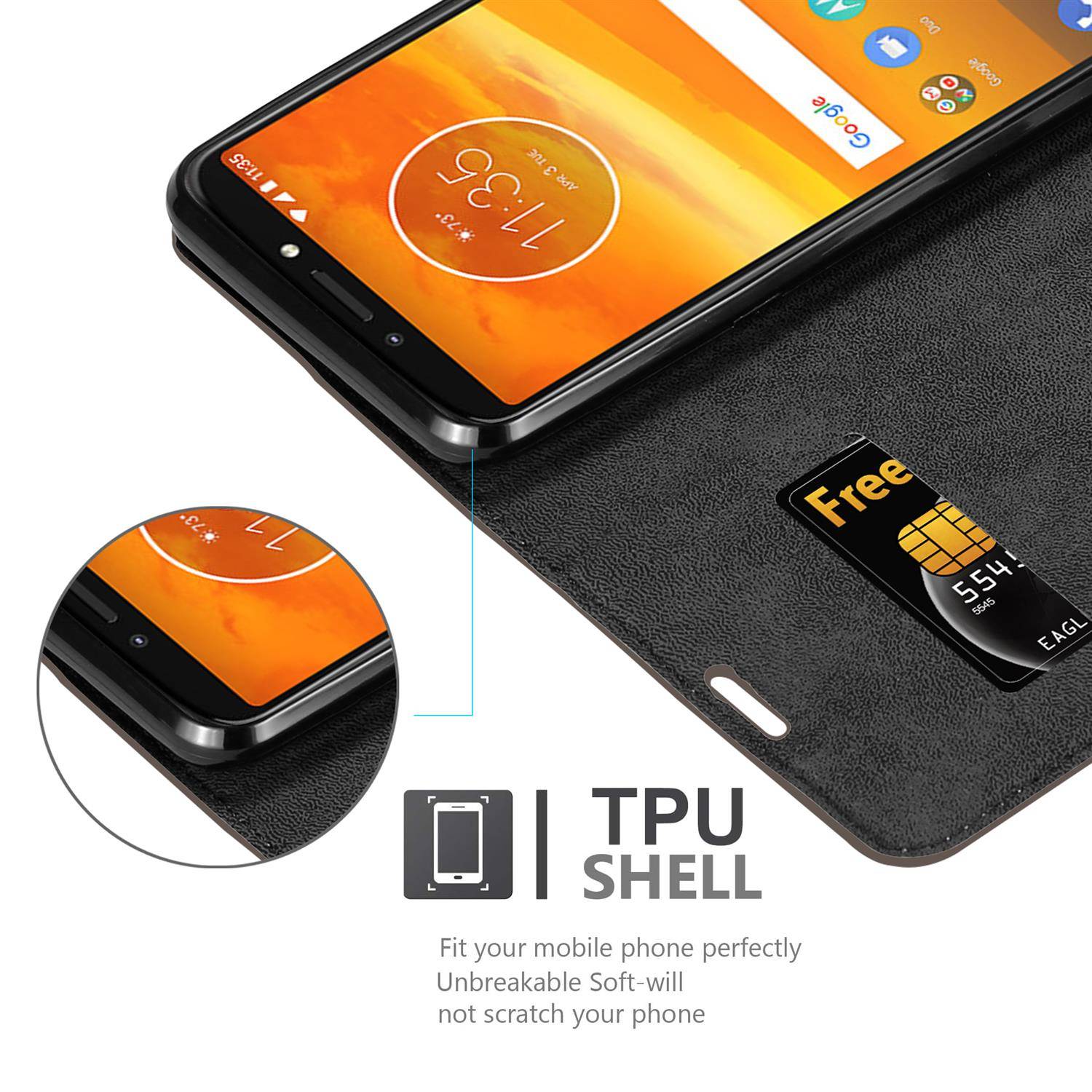 Cadorabo Hülle für Motorola MOTO E5 PLUS Schutz Hülle in Braun Handyhülle Etui Case Cover Magnetverschluss
