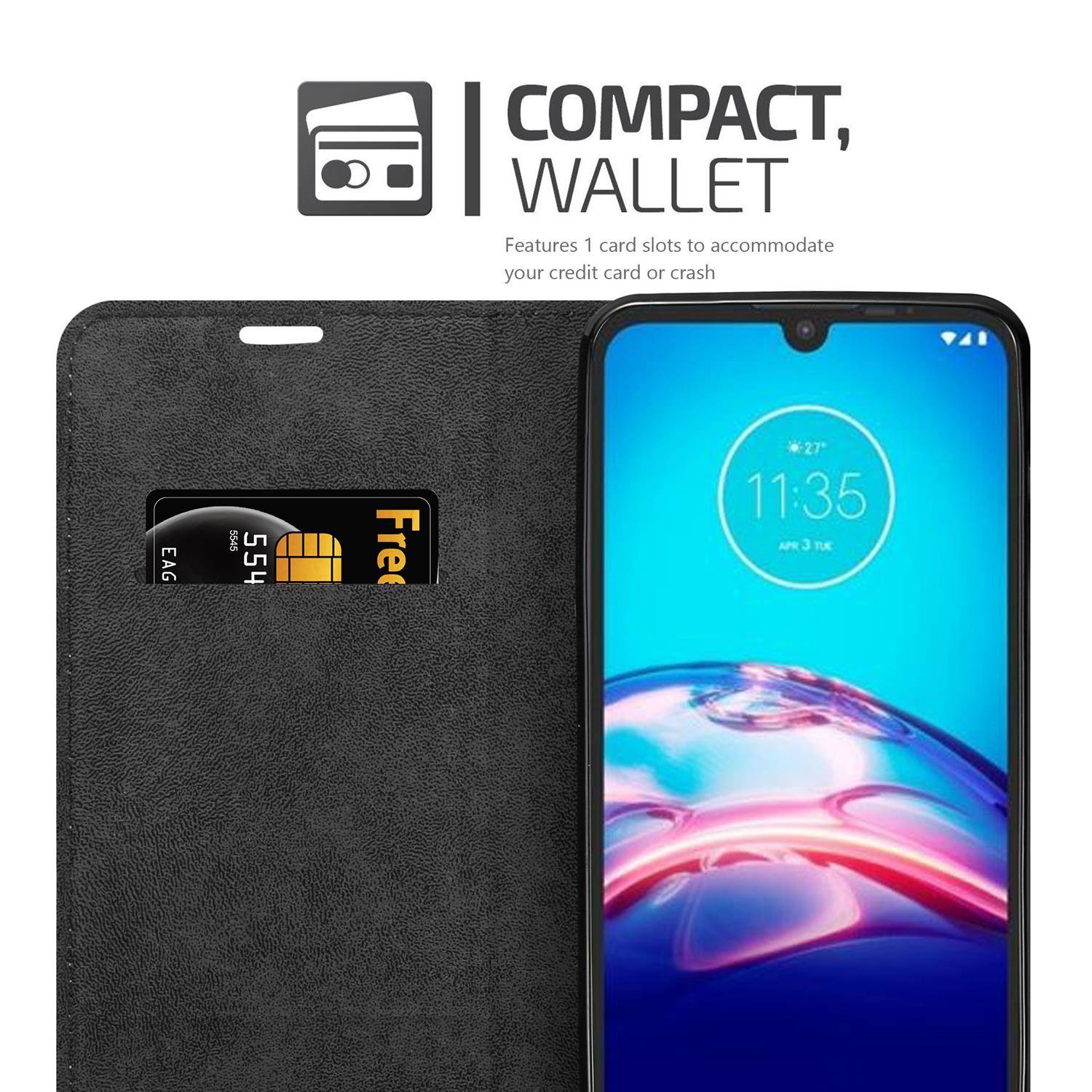 Cadorabo Hülle für Motorola MOTO E6s 2020 Schutz Hülle in Schwarz Handyhülle Etui Case Cover Magnetverschluss