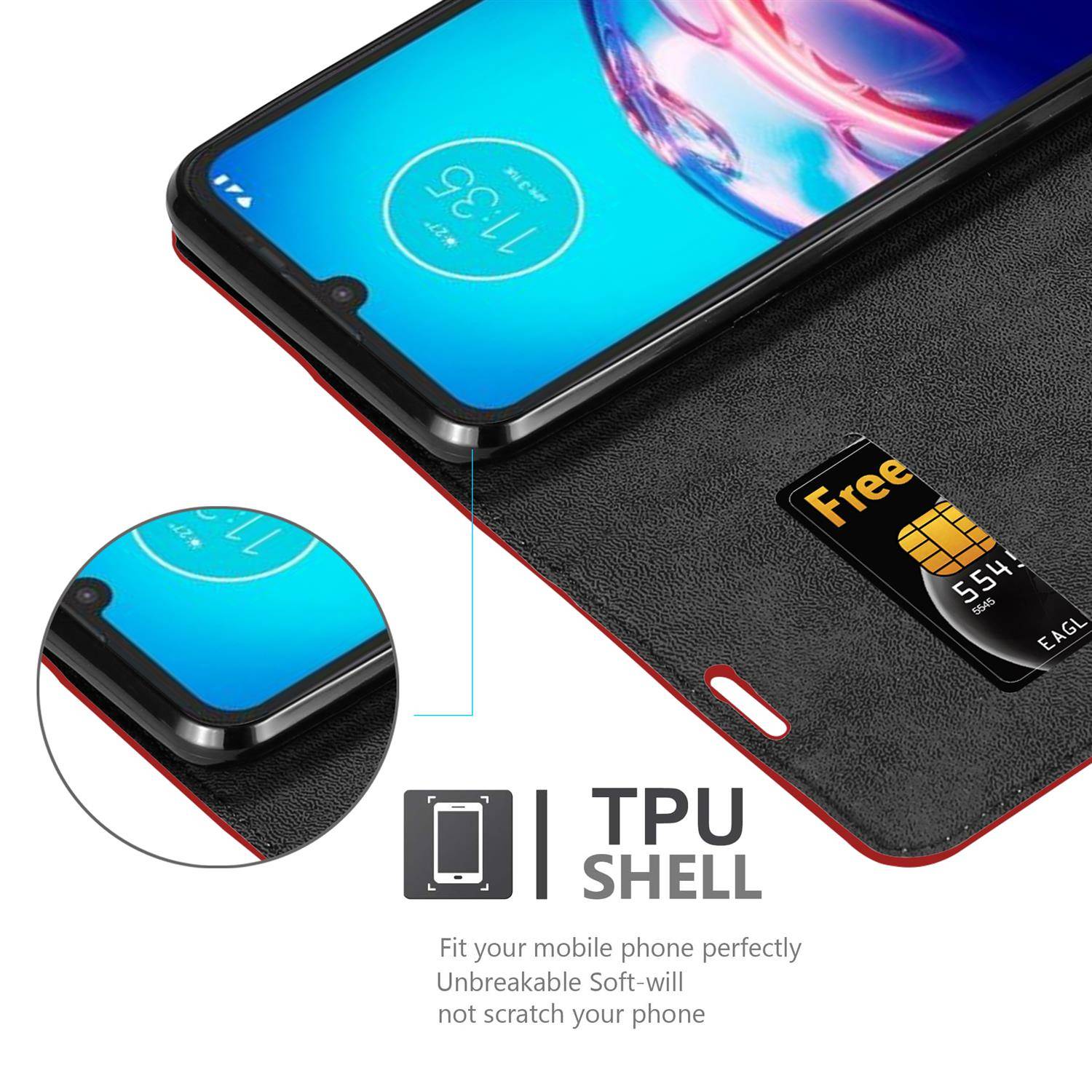 Cadorabo Hülle für Motorola MOTO E6s 2020 Schutz Hülle in Rot Handyhülle Etui Case Cover Magnetverschluss