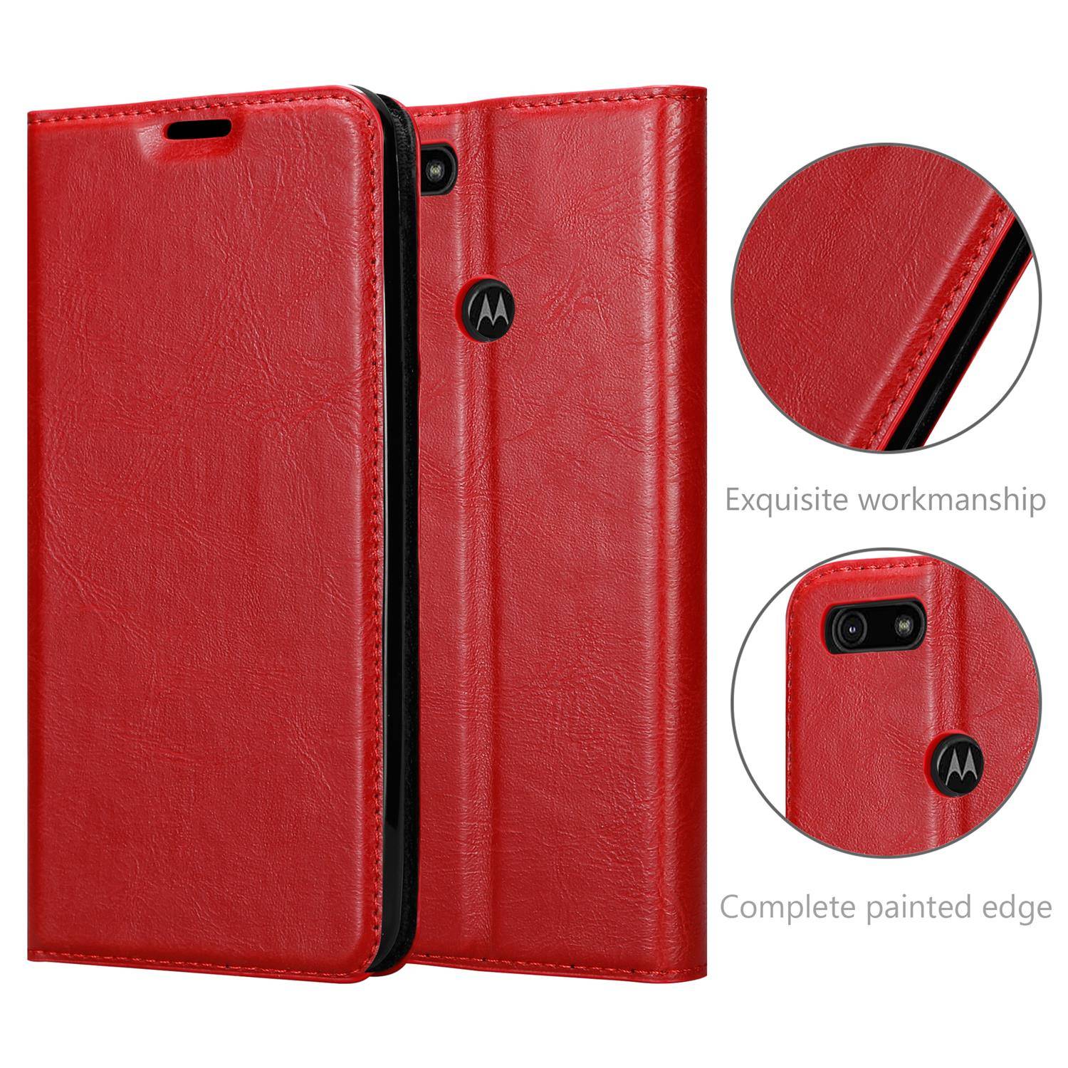 Cadorabo Hülle für Motorola MOTO E6 PLAY Schutz Hülle in Rot Handyhülle Etui Case Cover Magnetverschluss