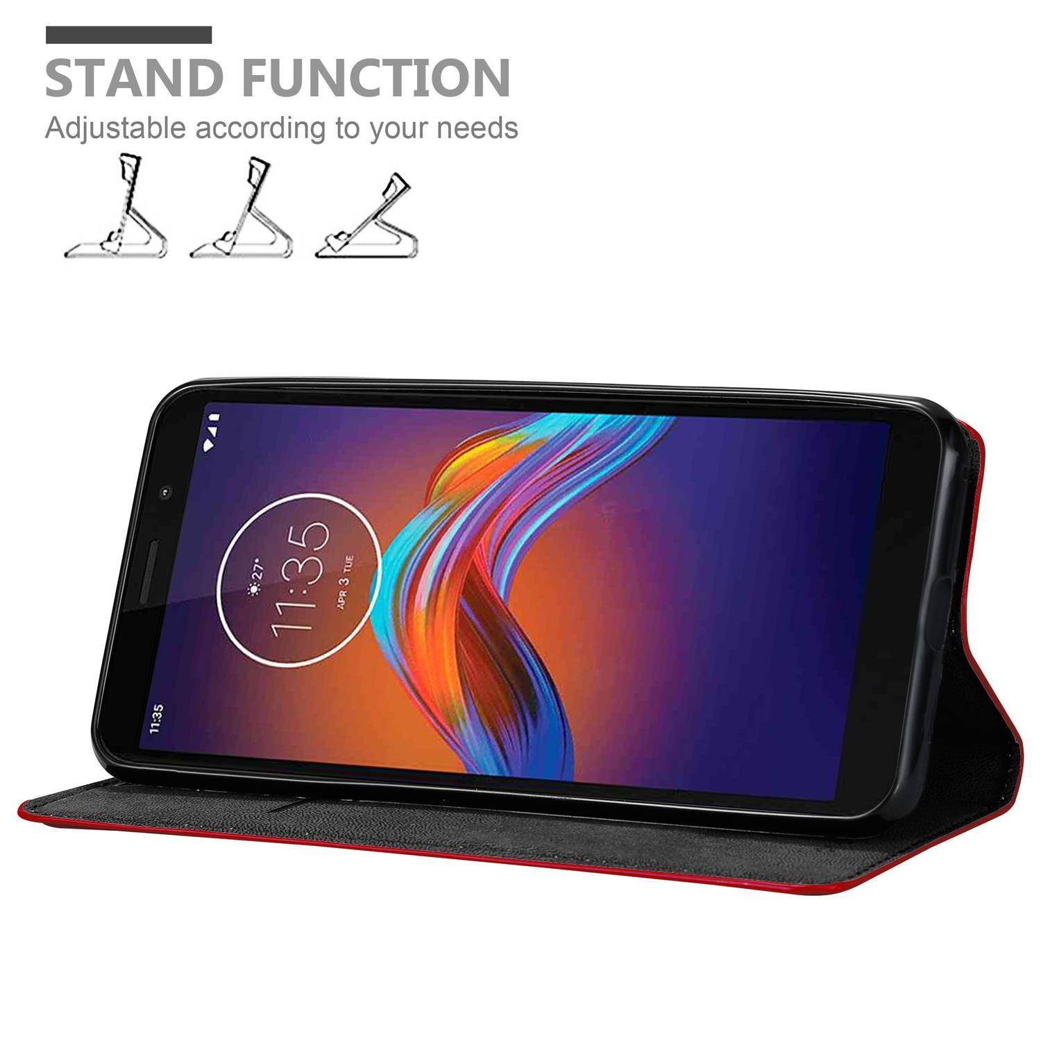 Cadorabo Hülle für Motorola MOTO E6 PLAY Schutz Hülle in Rot Handyhülle Etui Case Cover Magnetverschluss