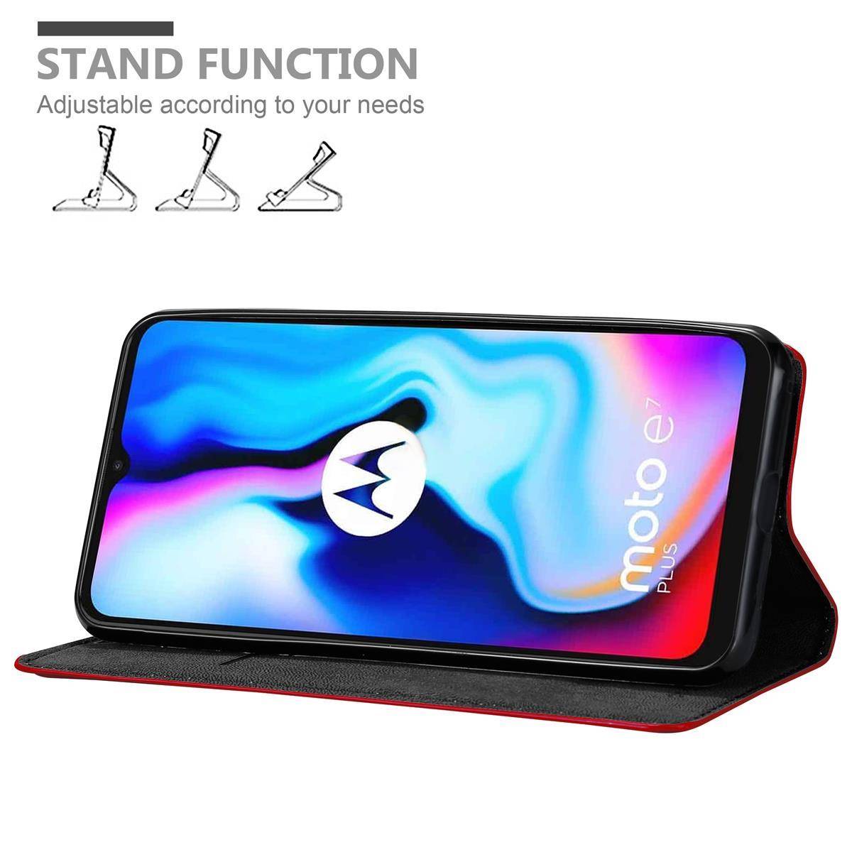 Cadorabo Hülle für Motorola MOTO E7 PLUS Schutz Hülle in Rot Handyhülle Etui Case Cover Magnetverschluss