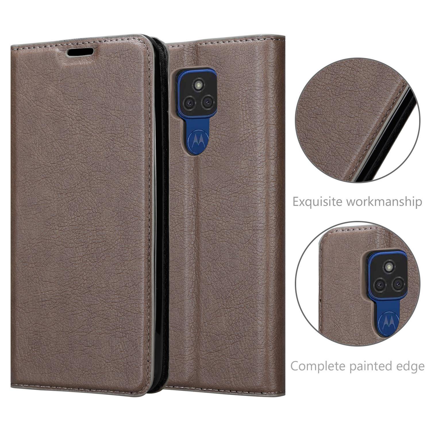 Cadorabo Hülle für Motorola MOTO E7 PLUS Schutz Hülle in Braun Handyhülle Etui Case Cover Magnetverschluss