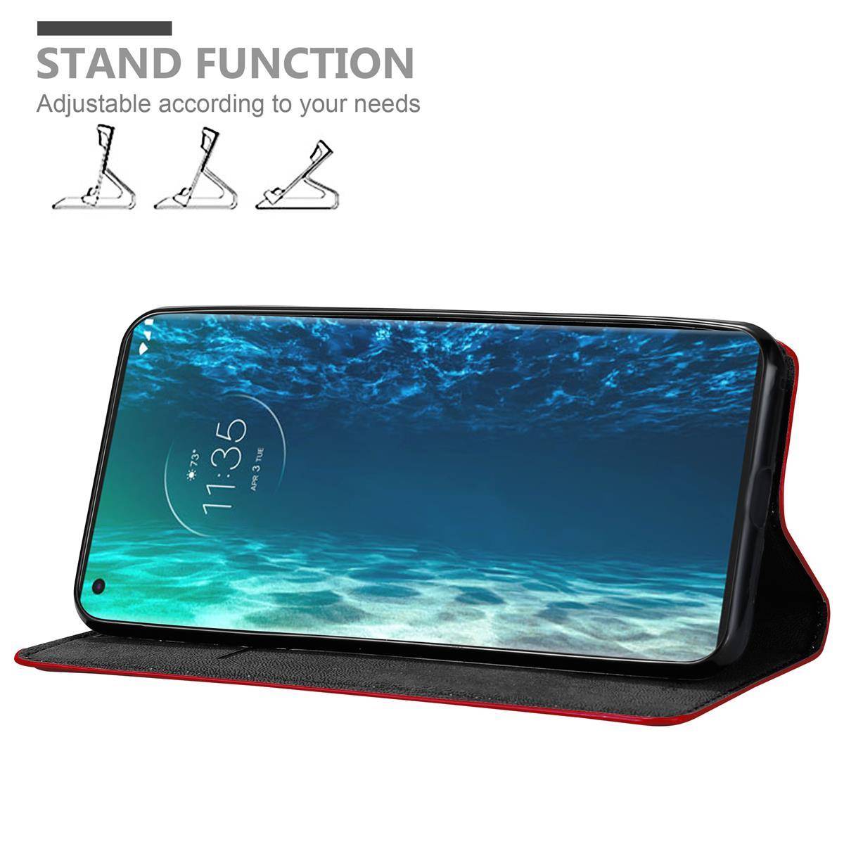 Cadorabo Hülle für Motorola EDGE Schutz Hülle in Rot Handyhülle Etui Case Cover Magnetverschluss