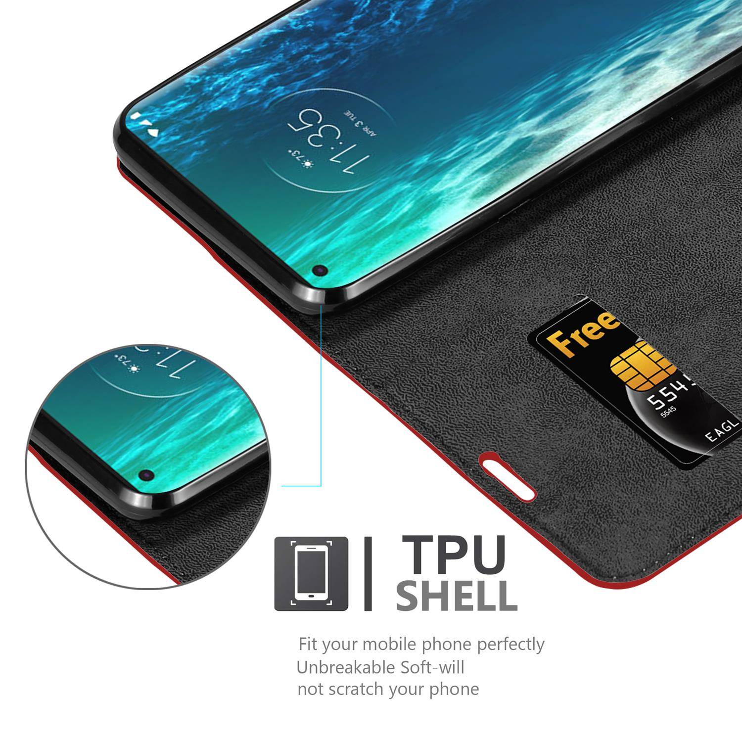 Cadorabo Hülle für Motorola EDGE Schutz Hülle in Rot Handyhülle Etui Case Cover Magnetverschluss