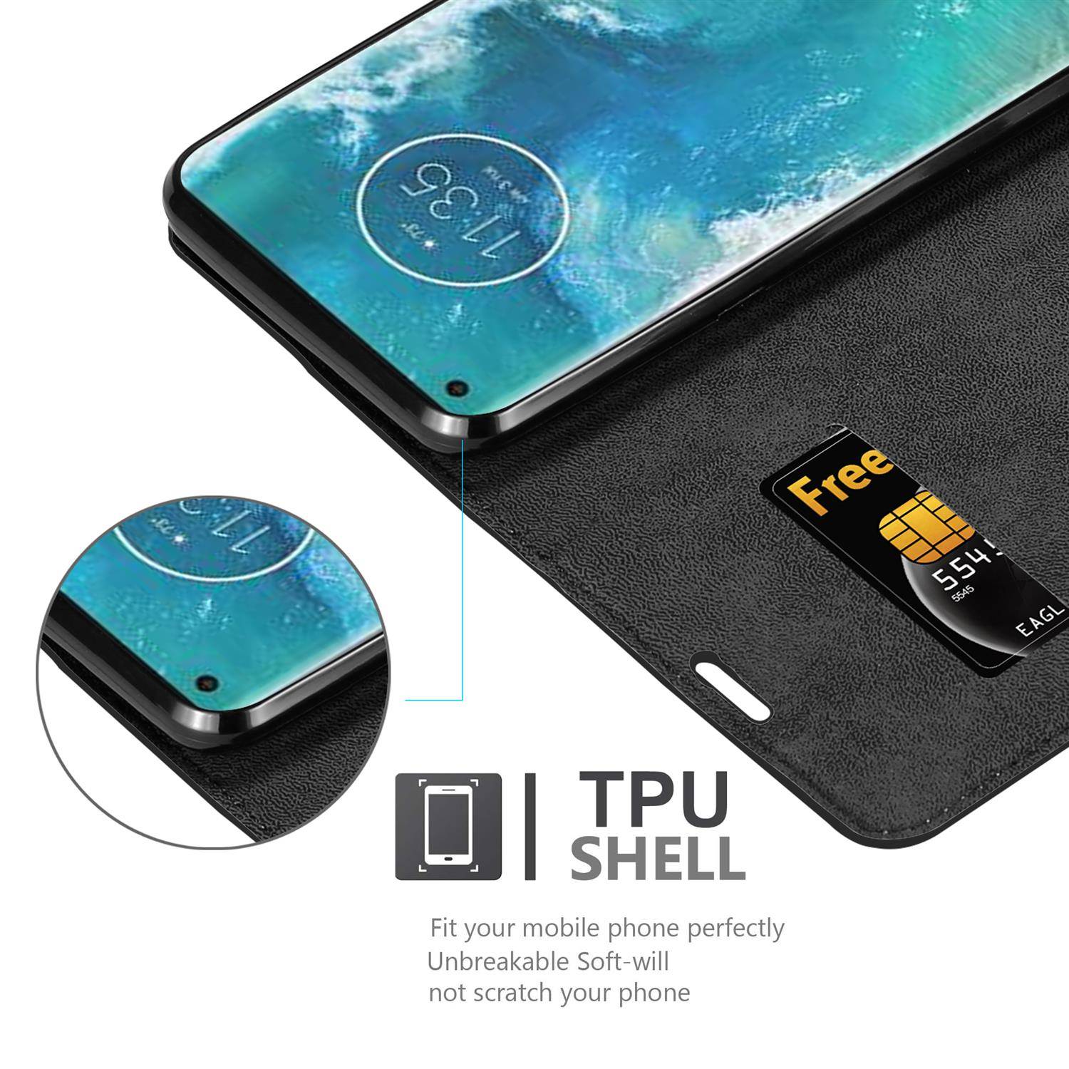 Cadorabo Hülle für Motorola EDGE+ Schutz Hülle in Schwarz Handyhülle Etui Case Cover Magnetverschluss