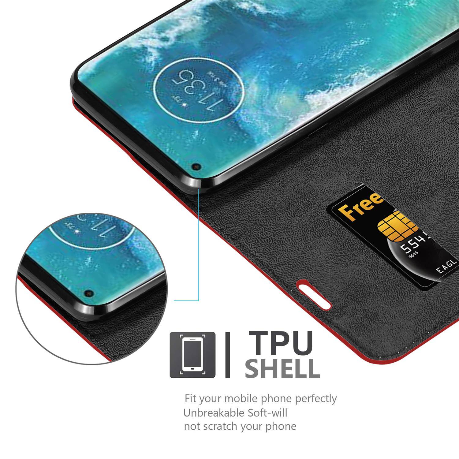 Cadorabo Hülle für Motorola EDGE+ Schutz Hülle in Rot Handyhülle Etui Case Cover Magnetverschluss