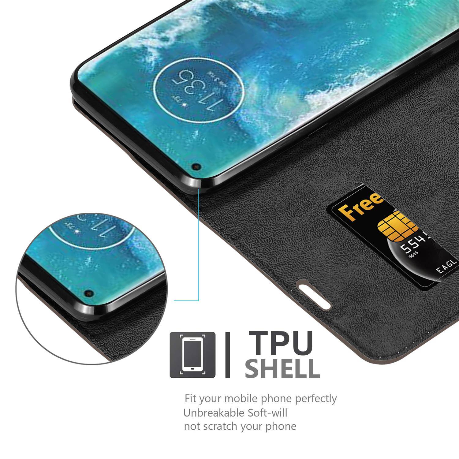 Cadorabo Hülle für Motorola EDGE+ Schutz Hülle in Braun Handyhülle Etui Case Cover Magnetverschluss