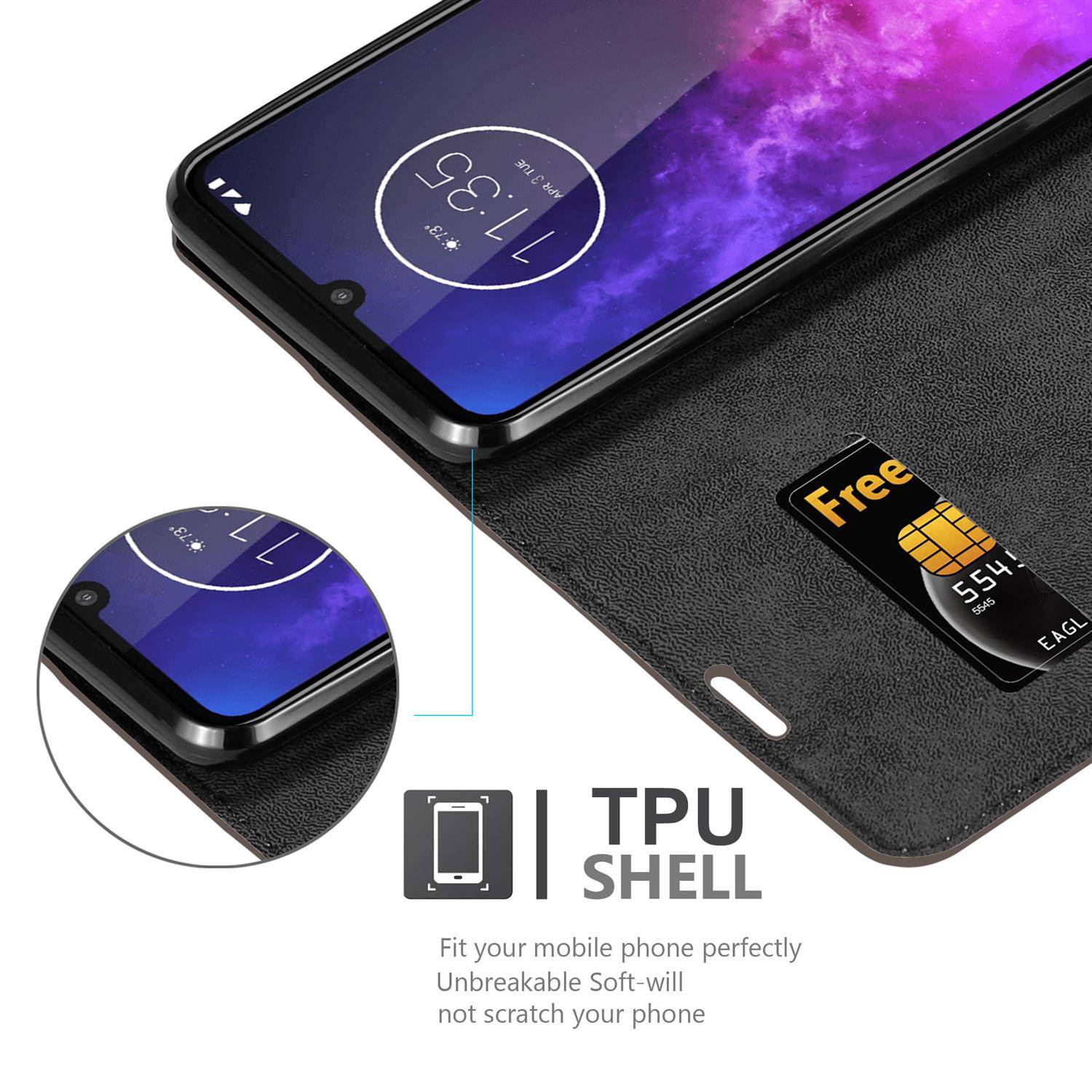 Cadorabo Hülle für Motorola ONE PRO / ONE ZOOM Schutz Hülle in Braun Handyhülle Etui Case Cover Magnetverschluss