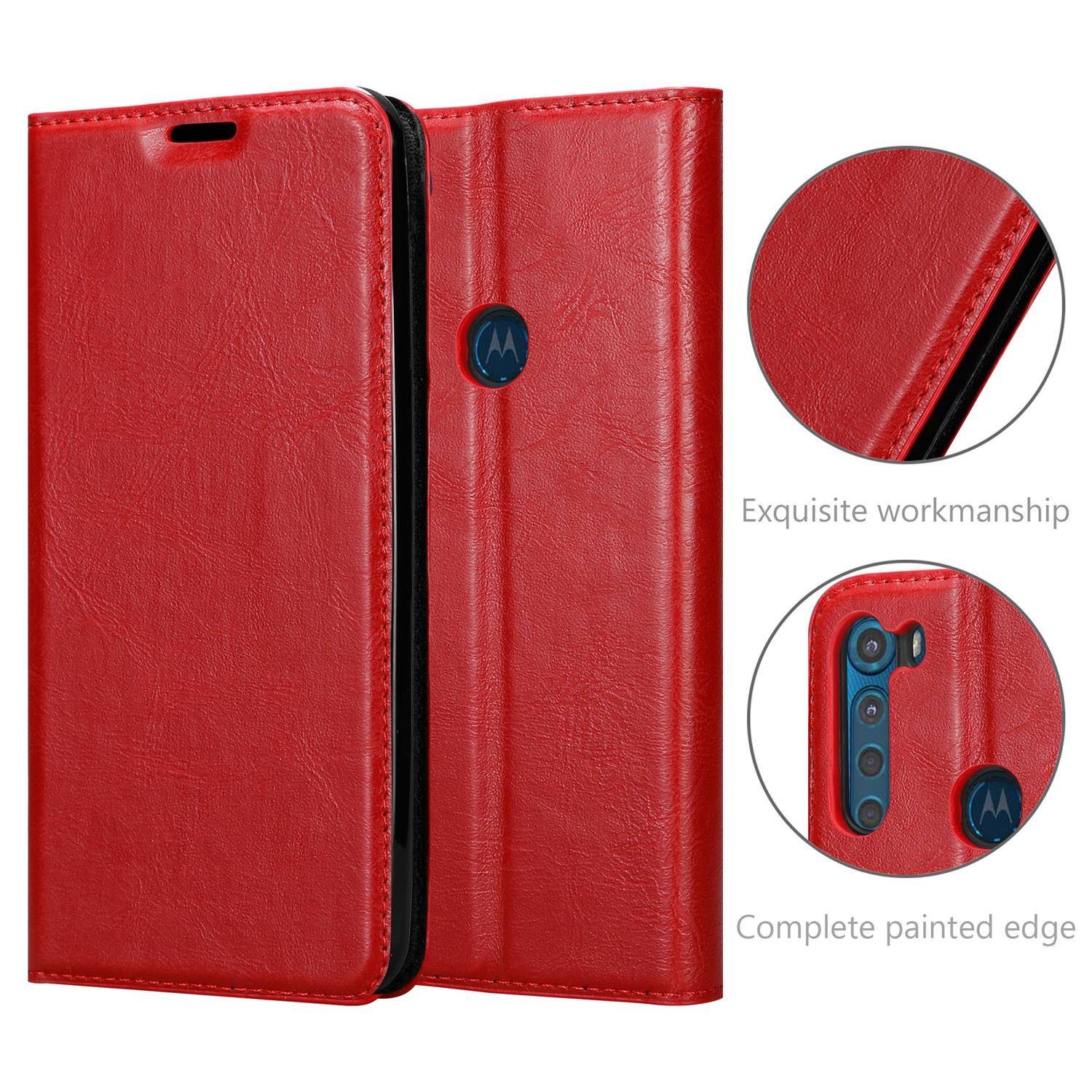Cadorabo Hülle für Motorola ONE FUSION+ Schutz Hülle in Rot Handyhülle Etui Case Cover Magnetverschluss