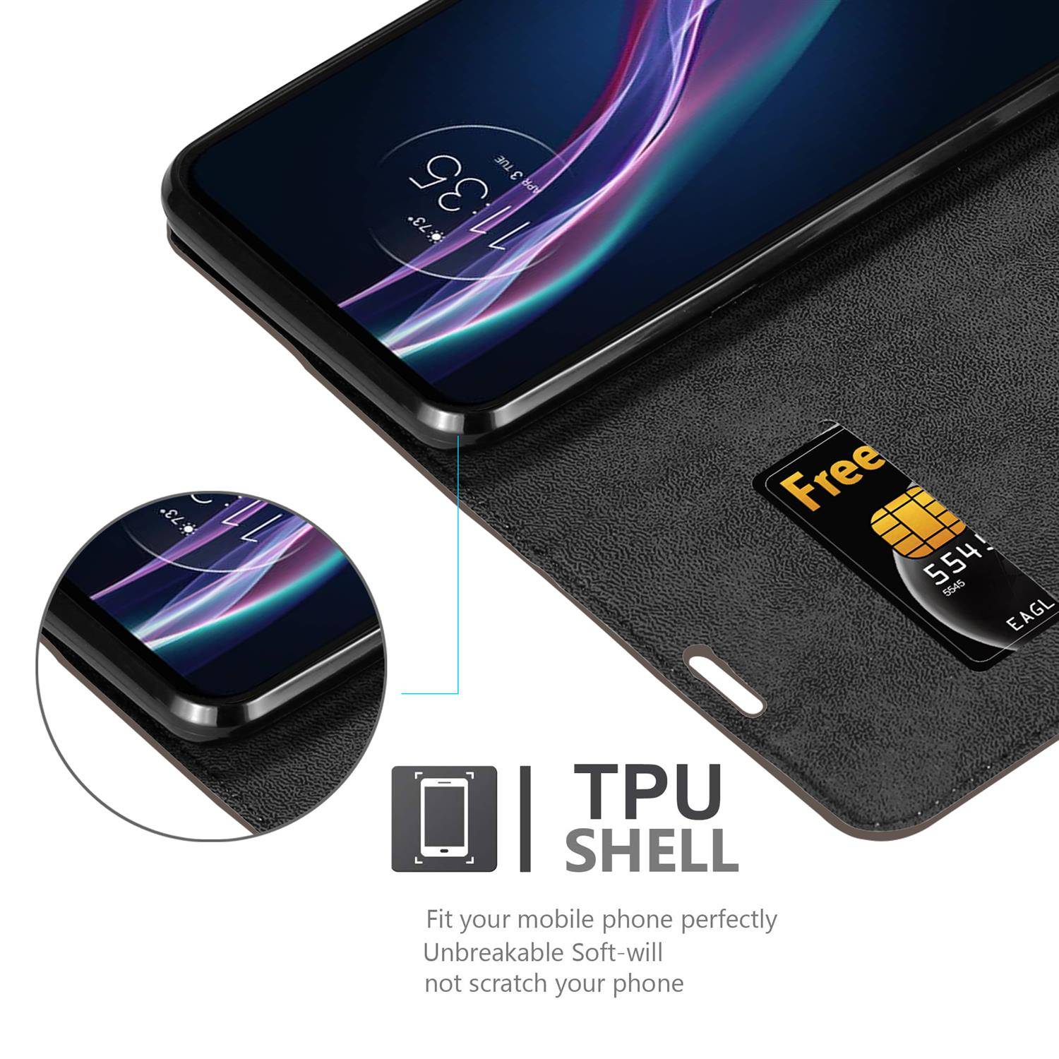 Cadorabo Hülle für Motorola ONE FUSION+ Schutz Hülle in Braun Handyhülle Etui Case Cover Magnetverschluss