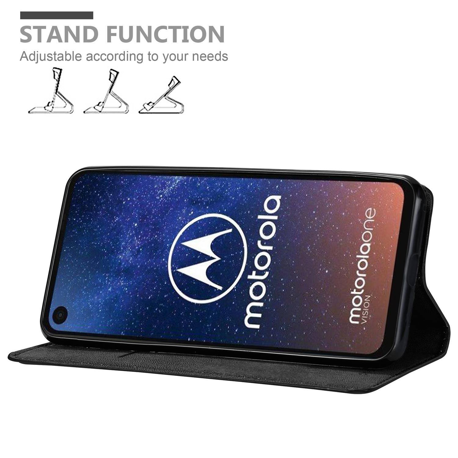 Cadorabo Hülle für Motorola ONE VISION Schutz Hülle in Schwarz Handyhülle Etui Case Cover Magnetverschluss