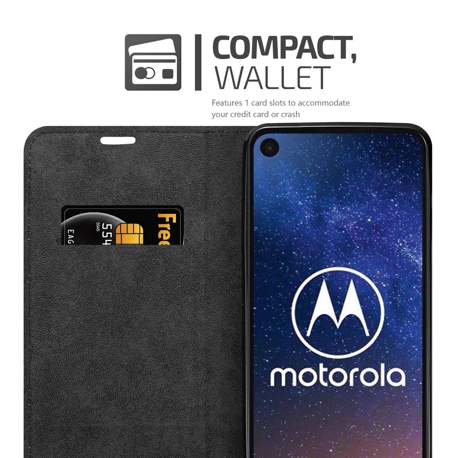 Cadorabo Hülle für Motorola ONE VISION Schutz Hülle in Schwarz Handyhülle Etui Case Cover Magnetverschluss