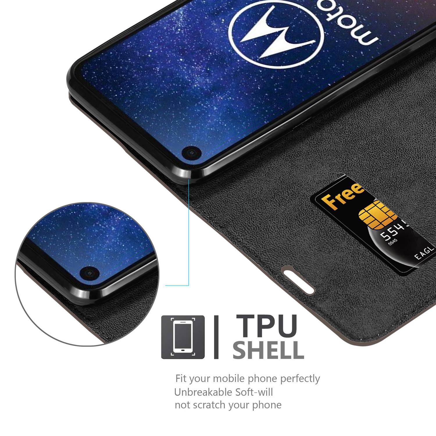 Cadorabo Hülle für Motorola ONE VISION Schutz Hülle in Braun Handyhülle Etui Case Cover Magnetverschluss