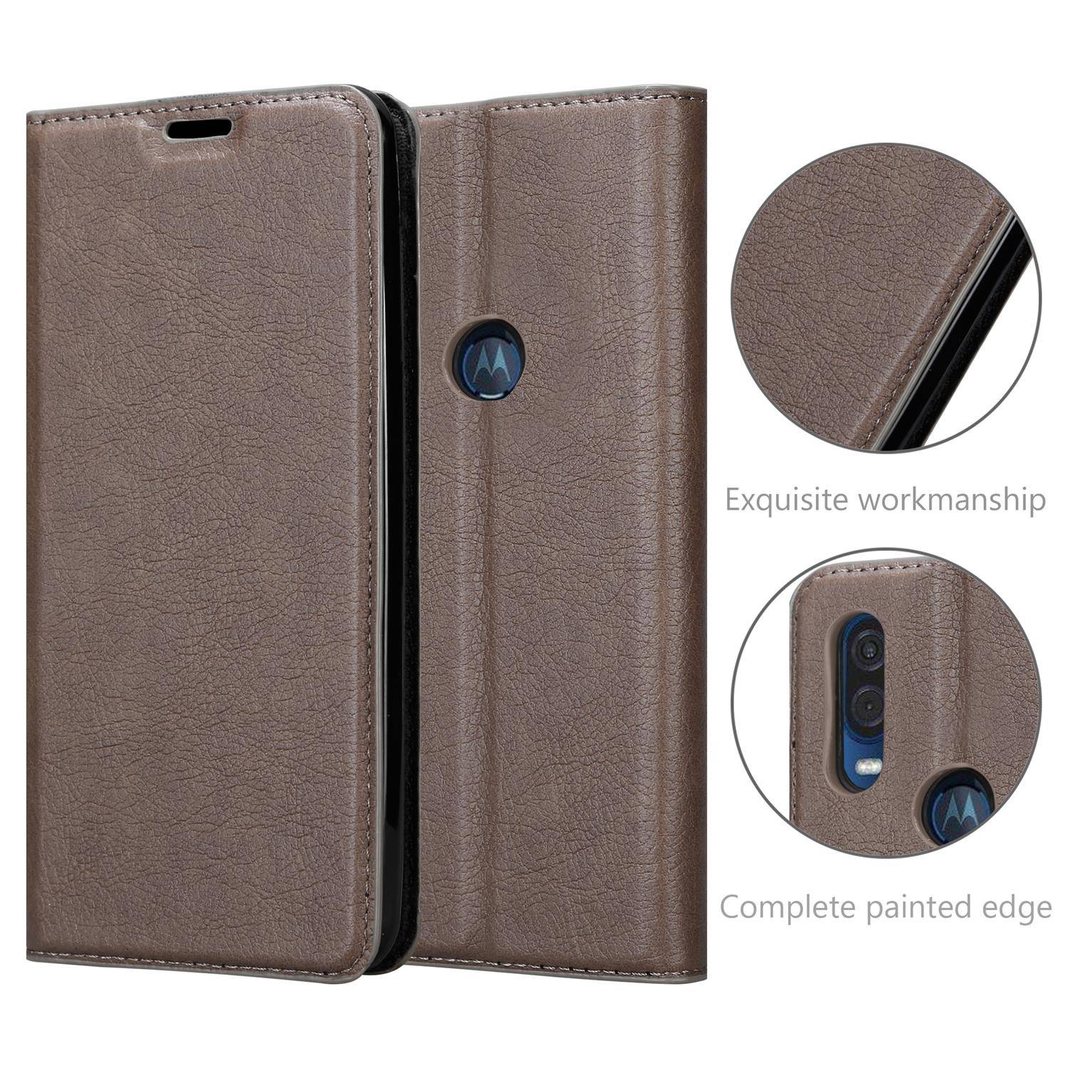 Cadorabo Hülle für Motorola ONE VISION Schutz Hülle in Braun Handyhülle Etui Case Cover Magnetverschluss