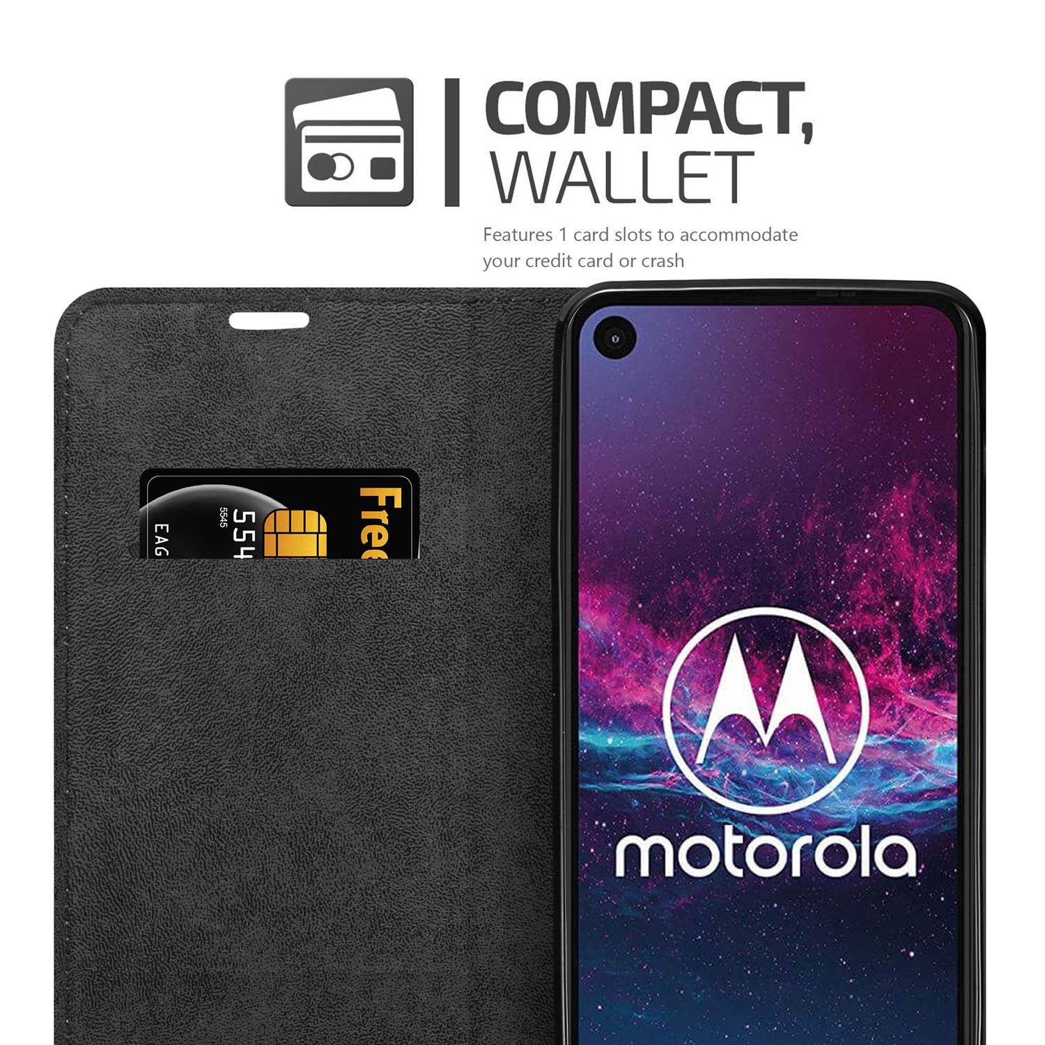 Cadorabo Hülle für Motorola ONE ACTION Schutz Hülle in Rot Handyhülle Etui Case Cover Magnetverschluss