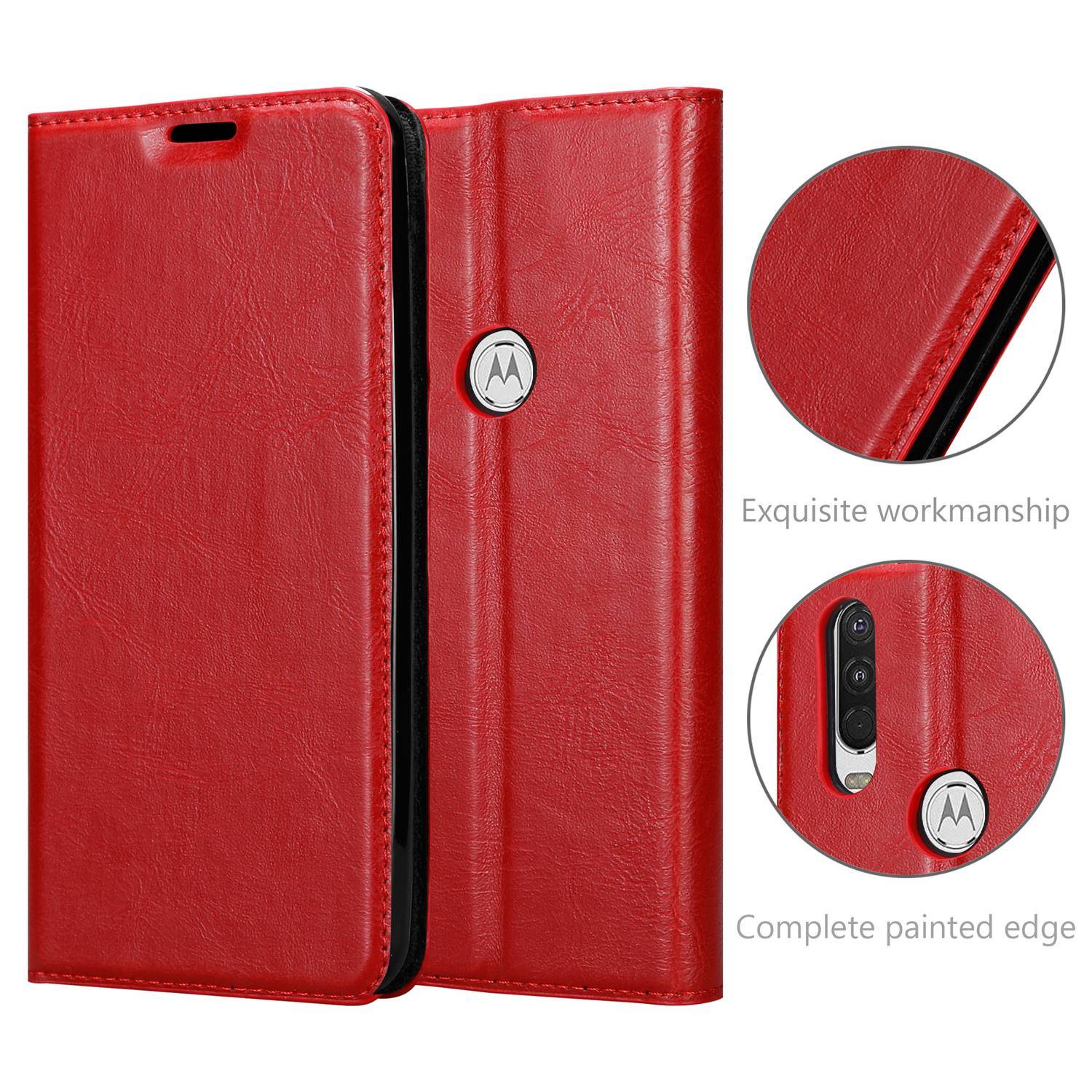 Cadorabo Hülle für Motorola ONE ACTION Schutz Hülle in Rot Handyhülle Etui Case Cover Magnetverschluss