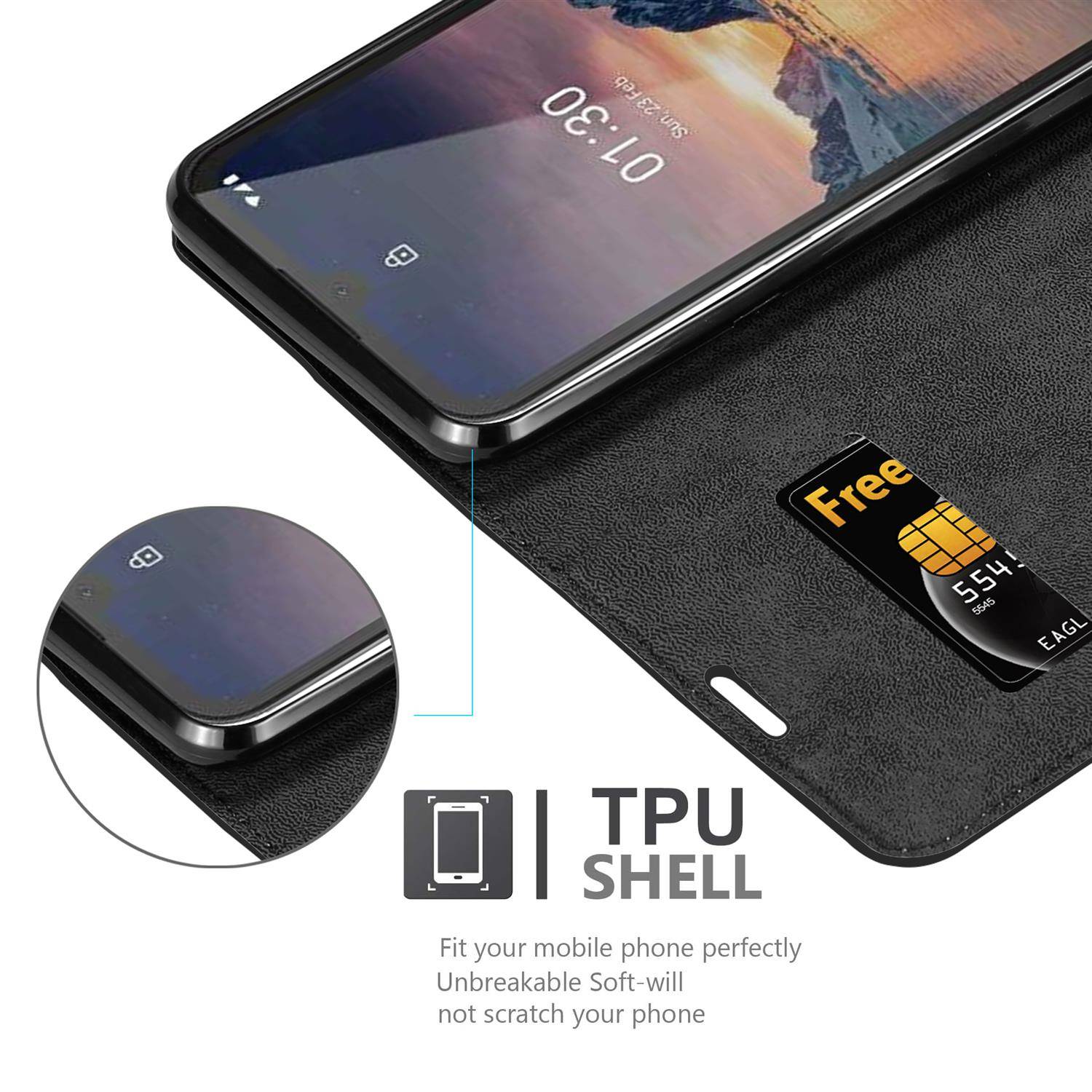Cadorabo Hülle für Nokia 1.3 Schutz Hülle in Schwarz Handyhülle Etui Case Cover Magnetverschluss