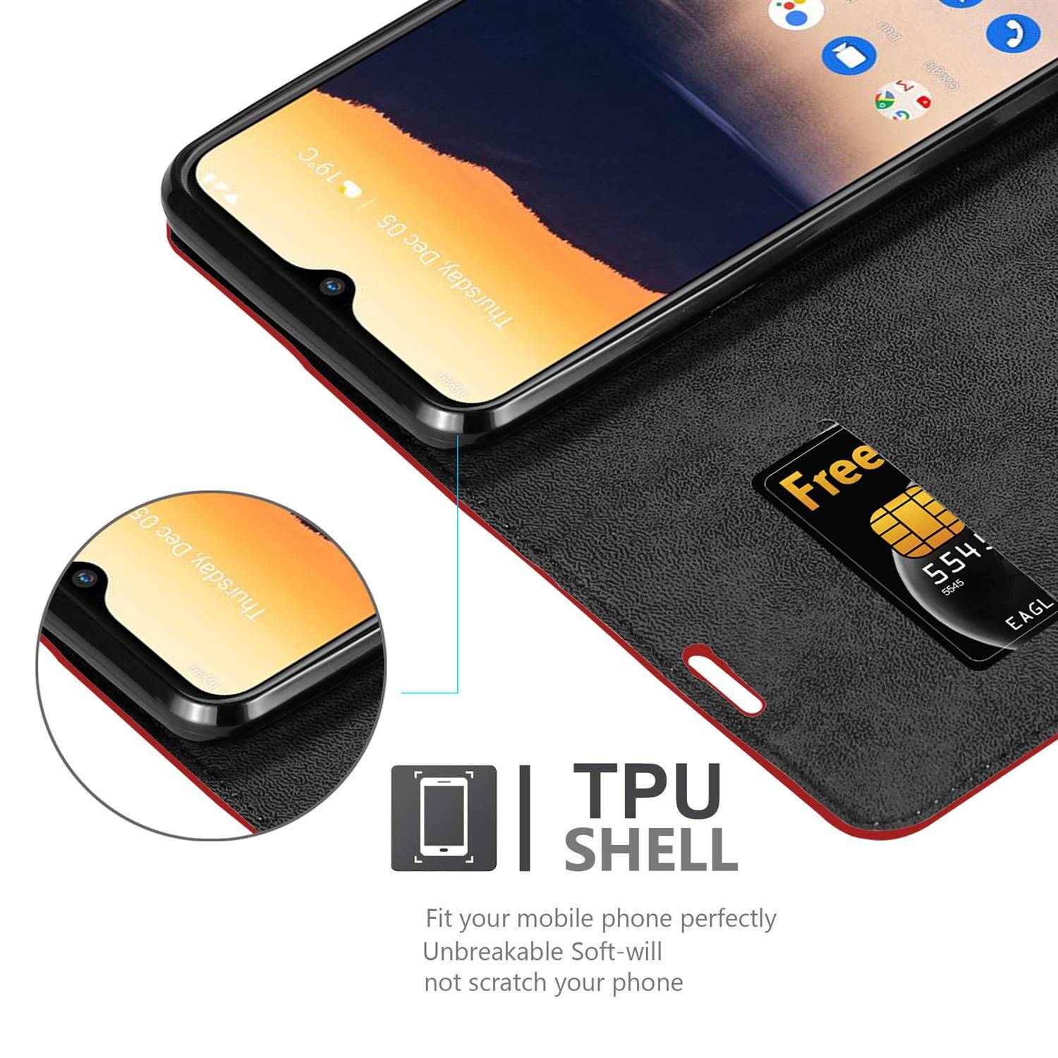 Cadorabo Hülle für Nokia 2.3 Schutz Hülle in Rot Handyhülle Etui Case Cover Magnetverschluss
