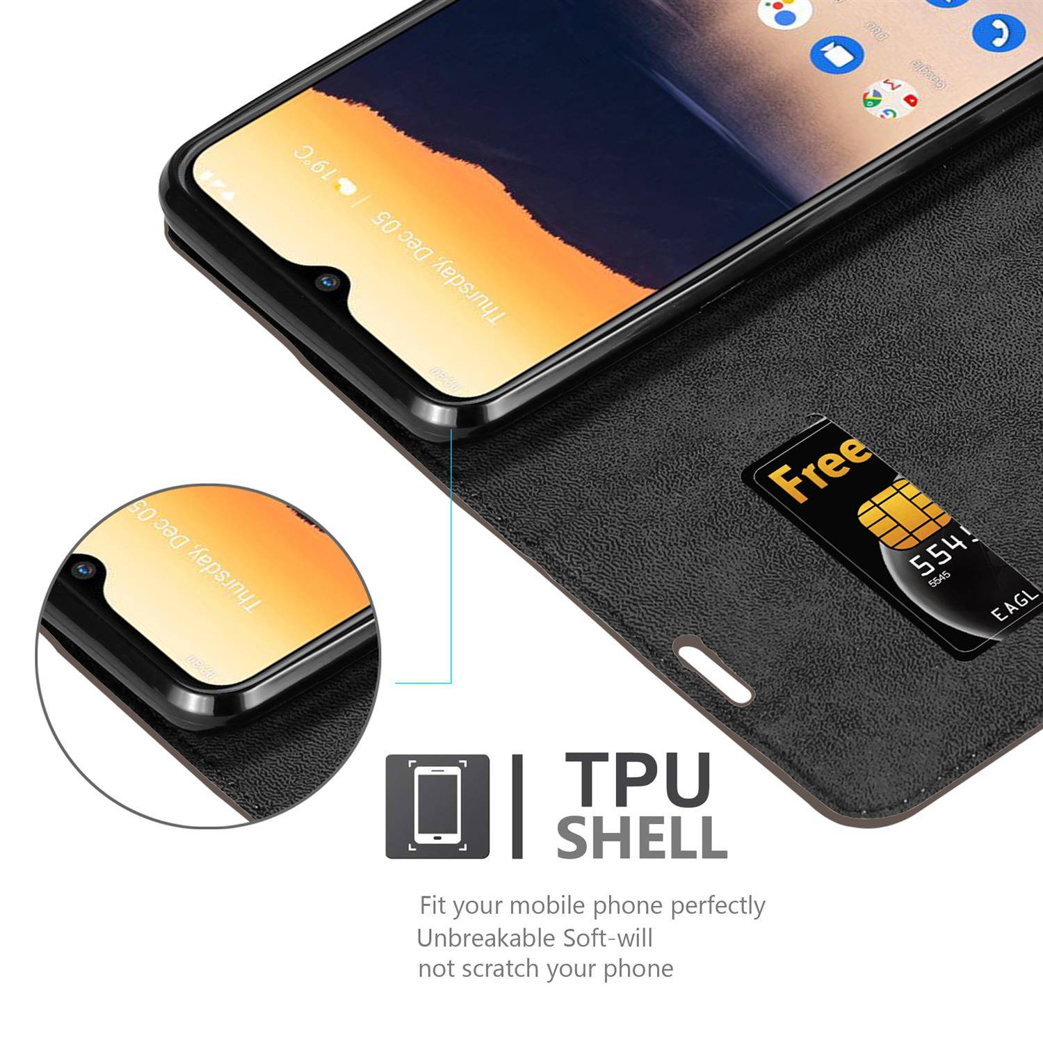 Cadorabo Hülle für Nokia 2.3 Schutz Hülle in Braun Handyhülle Etui Case Cover Magnetverschluss