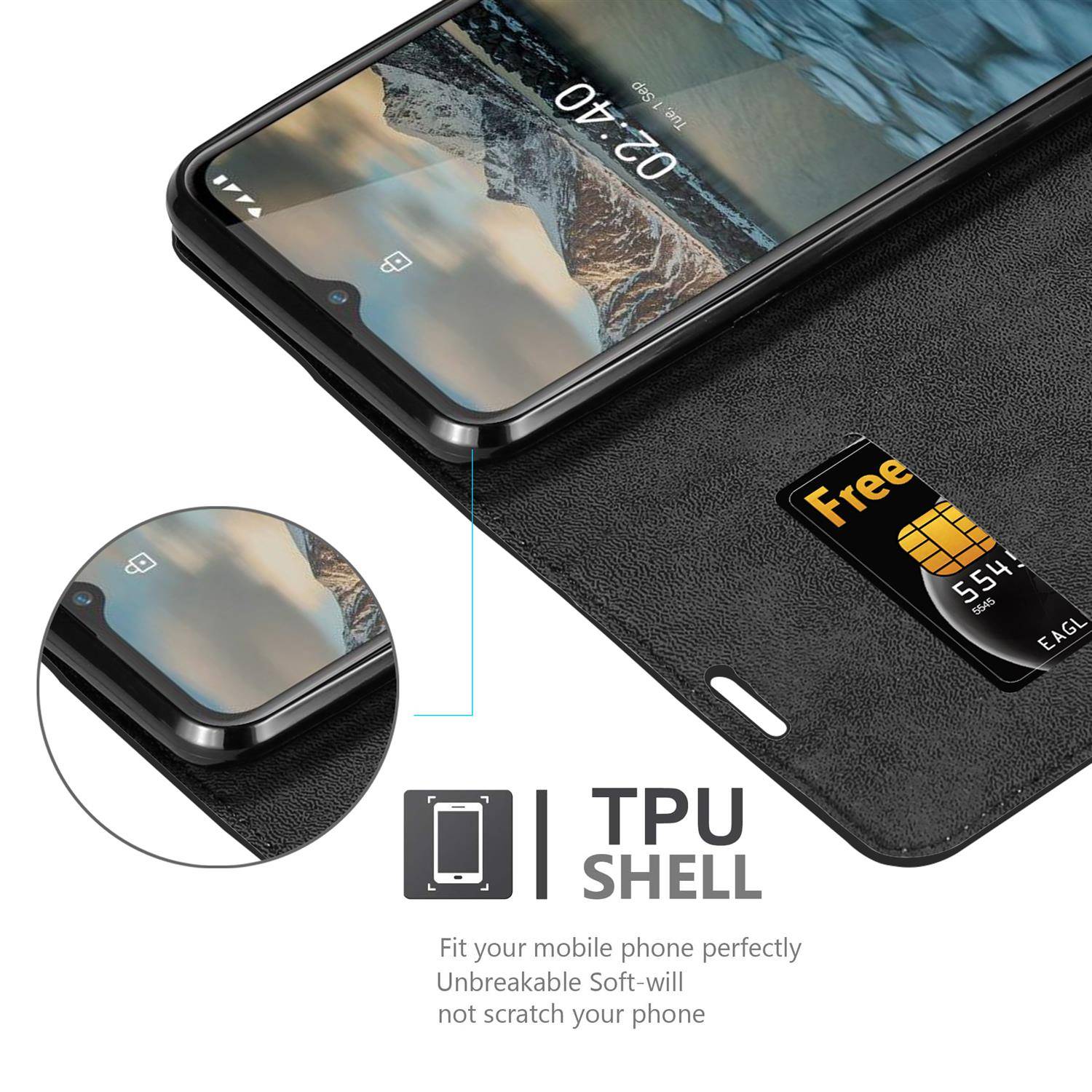 Cadorabo Hülle für Nokia 2.4 Schutz Hülle in Schwarz Handyhülle Etui Case Cover Magnetverschluss