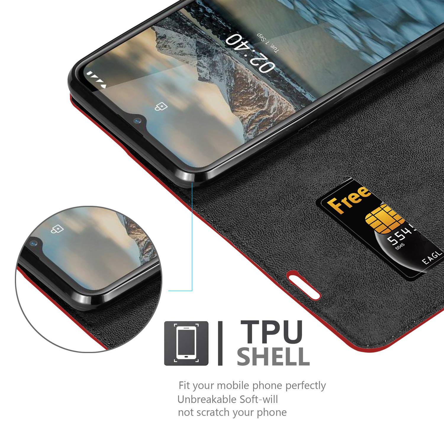 Cadorabo Hülle für Nokia 2.4 Schutz Hülle in Rot Handyhülle Etui Case Cover Magnetverschluss