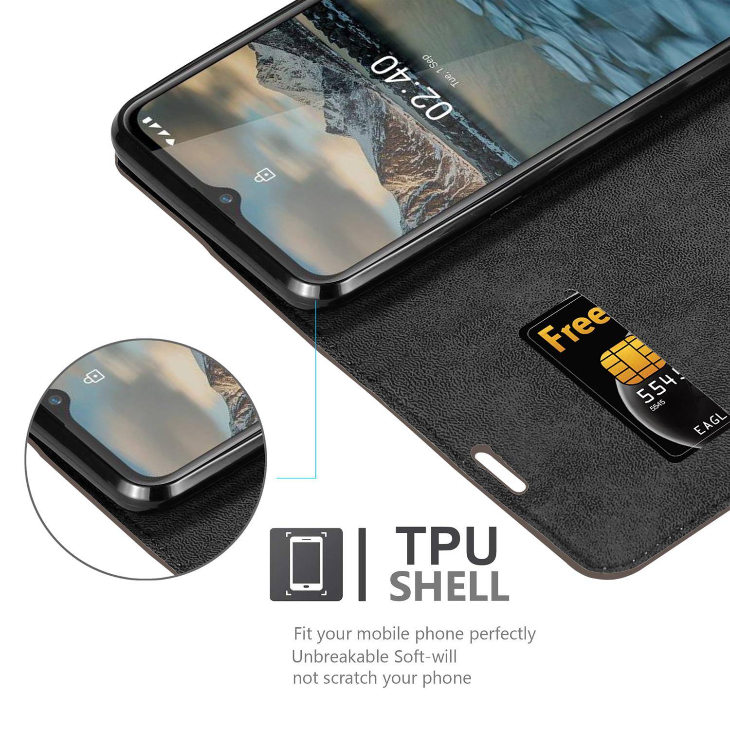 Cadorabo Hülle für Nokia 2.4 Schutz Hülle in Braun Handyhülle Etui Case Cover Magnetverschluss