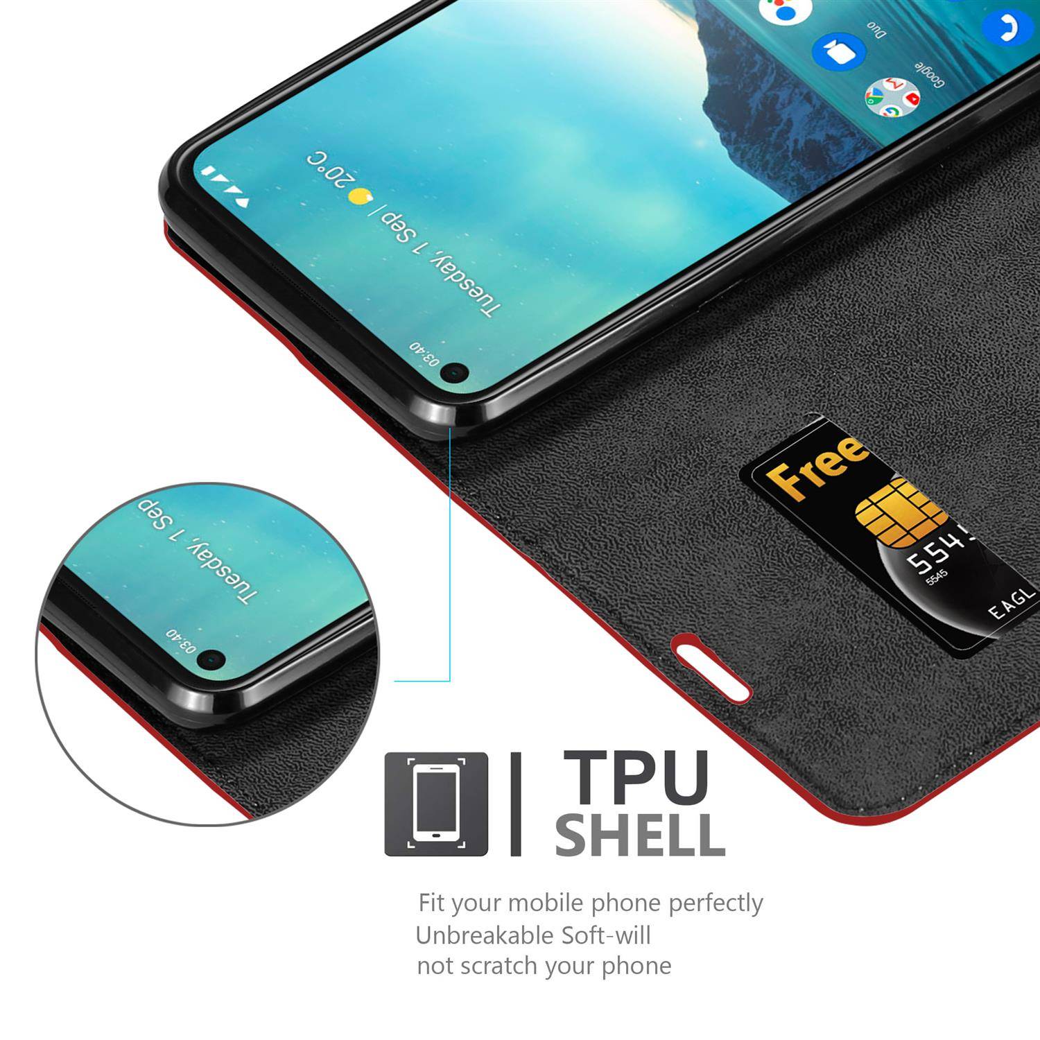 Cadorabo Hülle für Nokia 3.4 Schutz Hülle in Rot Handyhülle Etui Case Cover Magnetverschluss
