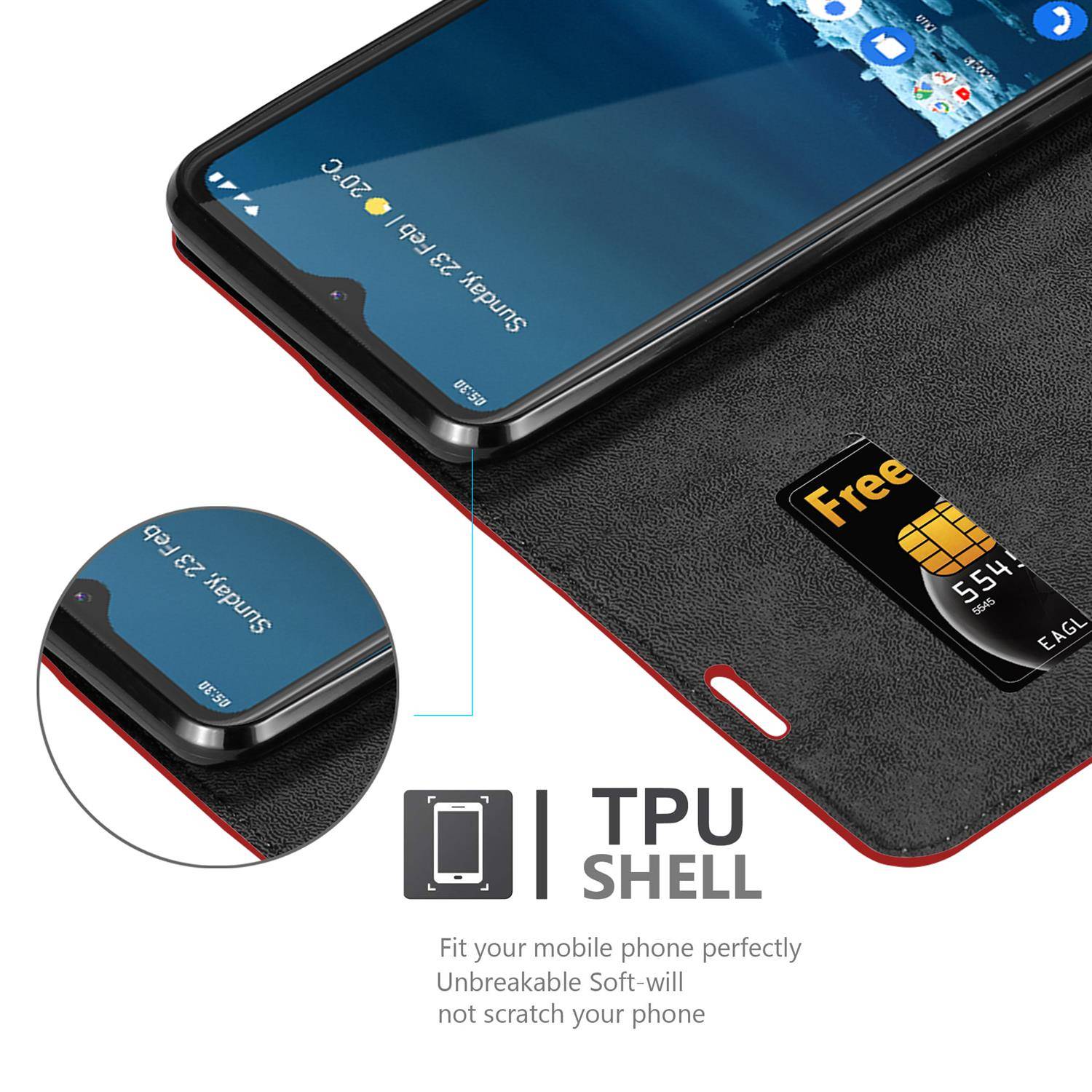 Cadorabo Hülle für Nokia 5.3 Schutz Hülle in Rot Handyhülle Etui Case Cover Magnetverschluss