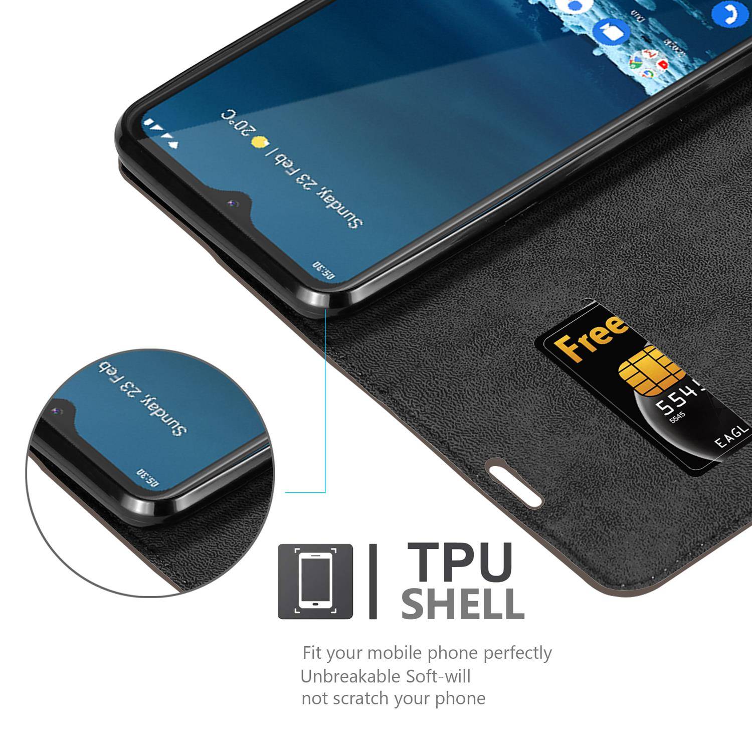 Cadorabo Hülle für Nokia 5.3 Schutz Hülle in Braun Handyhülle Etui Case Cover Magnetverschluss