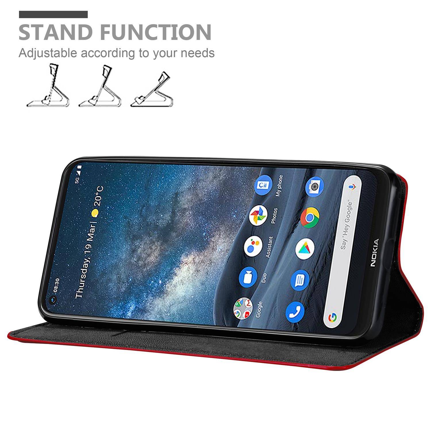 Cadorabo Hülle für Nokia 8.3 Schutz Hülle in Rot Handyhülle Etui Case Cover Magnetverschluss
