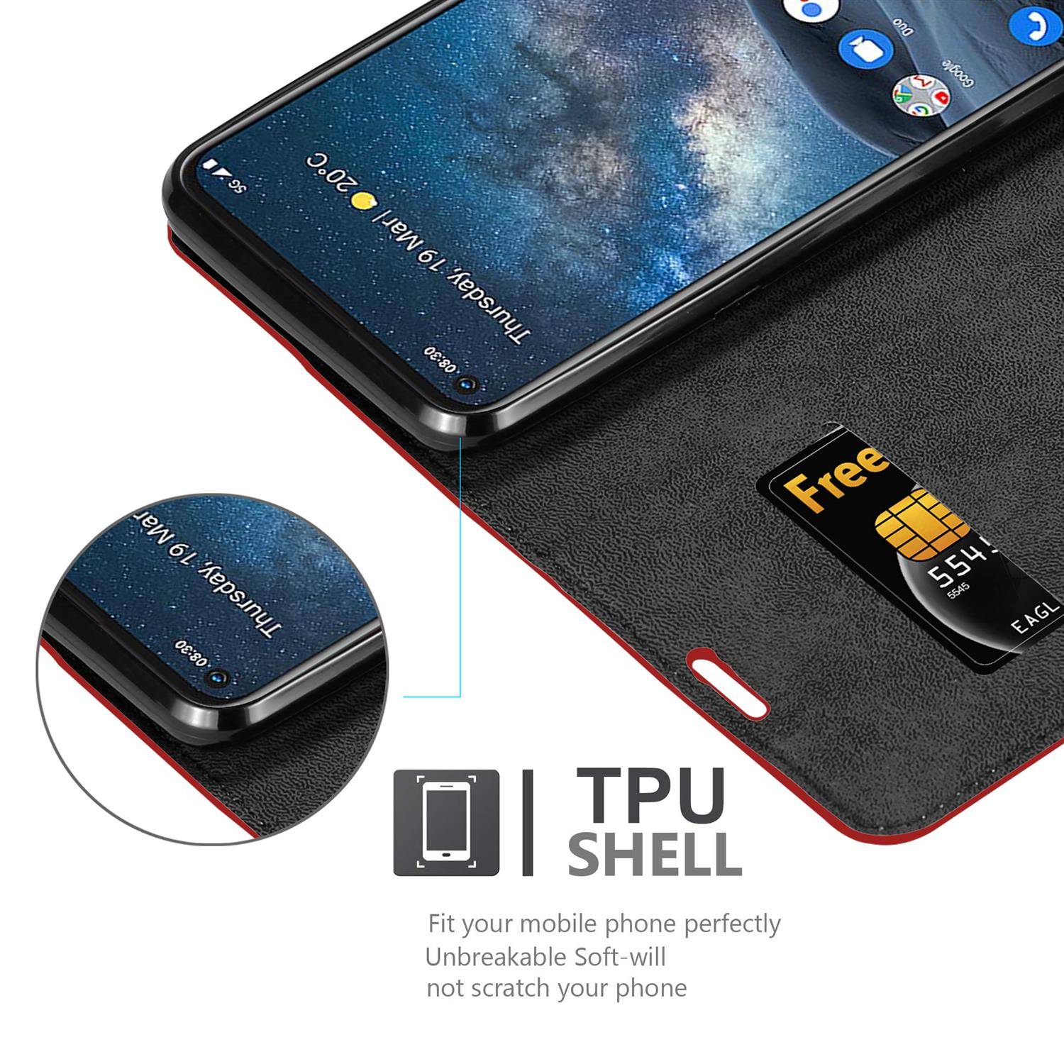 Cadorabo Hülle für Nokia 8.3 Schutz Hülle in Rot Handyhülle Etui Case Cover Magnetverschluss