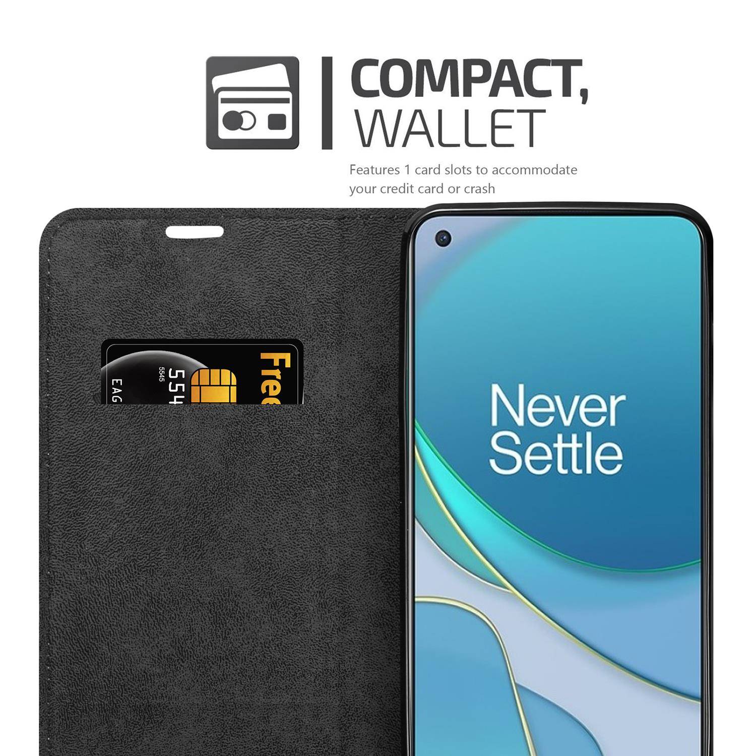 Cadorabo Hülle für OnePlus 8T Schutz Hülle in Schwarz Handyhülle Etui Case Cover Magnetverschluss