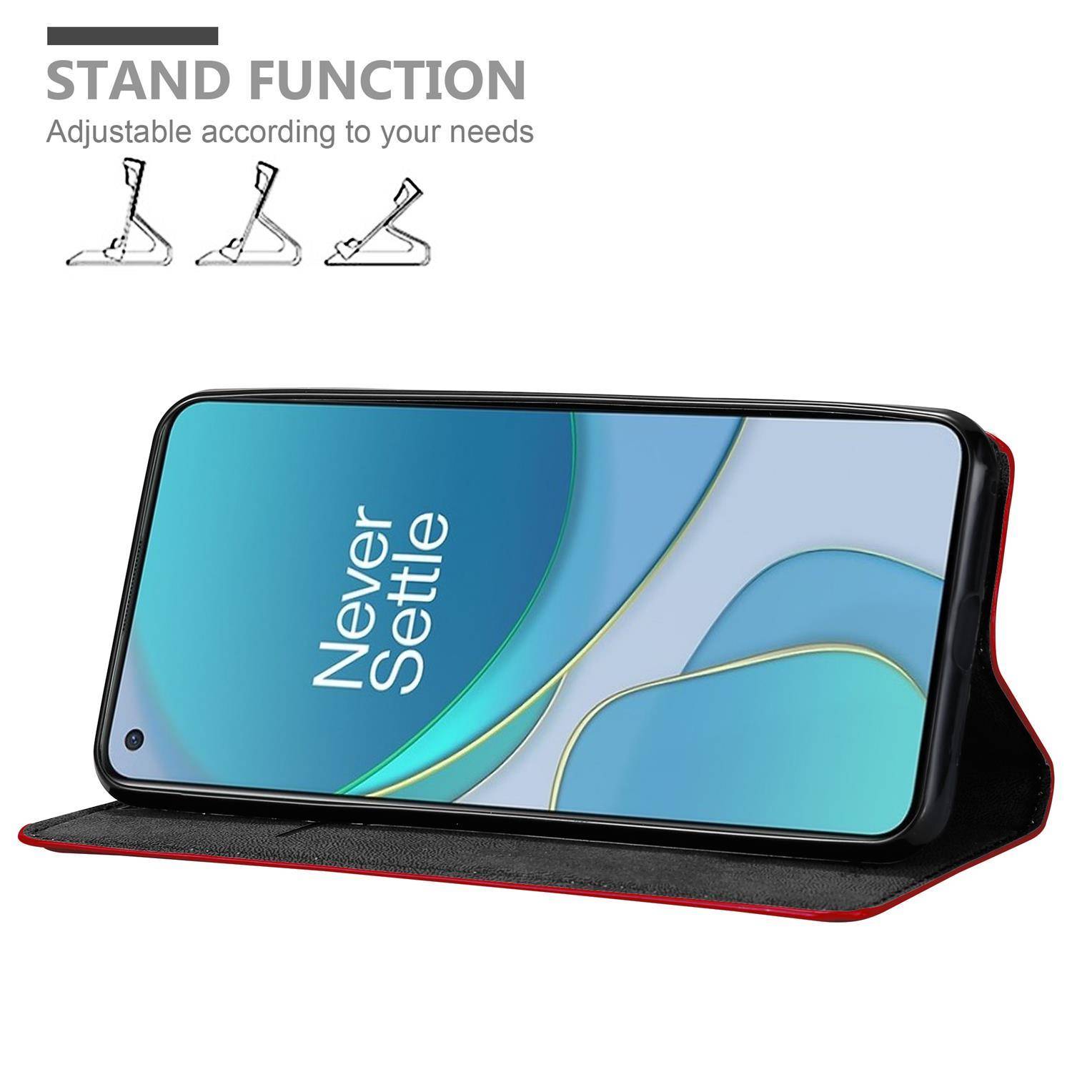 Cadorabo Hülle für OnePlus 8T Schutz Hülle in Rot Handyhülle Etui Case Cover Magnetverschluss