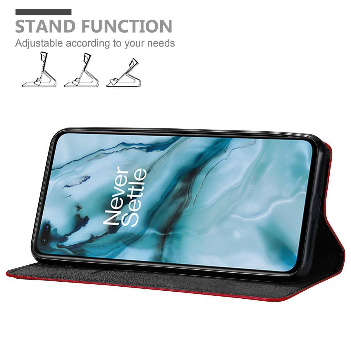 Cadorabo Hülle für OnePlus Nord Schutz Hülle in Rot Handyhülle Etui Case Cover Magnetverschluss
