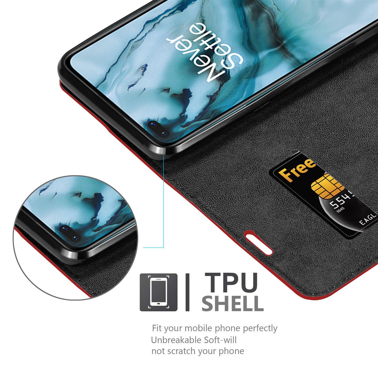 Cadorabo Hülle für OnePlus Nord Schutz Hülle in Rot Handyhülle Etui Case Cover Magnetverschluss