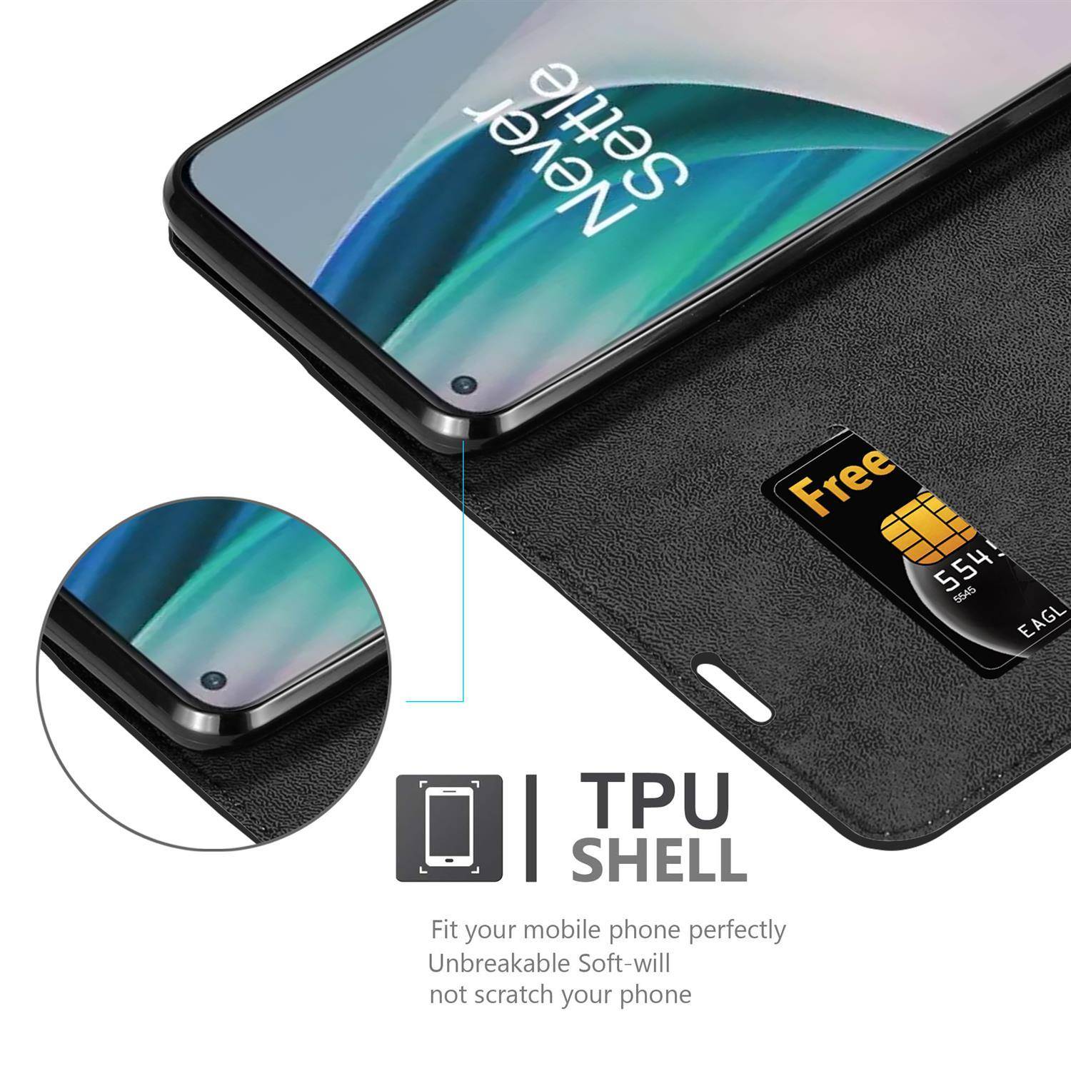 Cadorabo Hülle für OnePlus Nord N100 Schutz Hülle in Schwarz Handyhülle Etui Case Cover Magnetverschluss