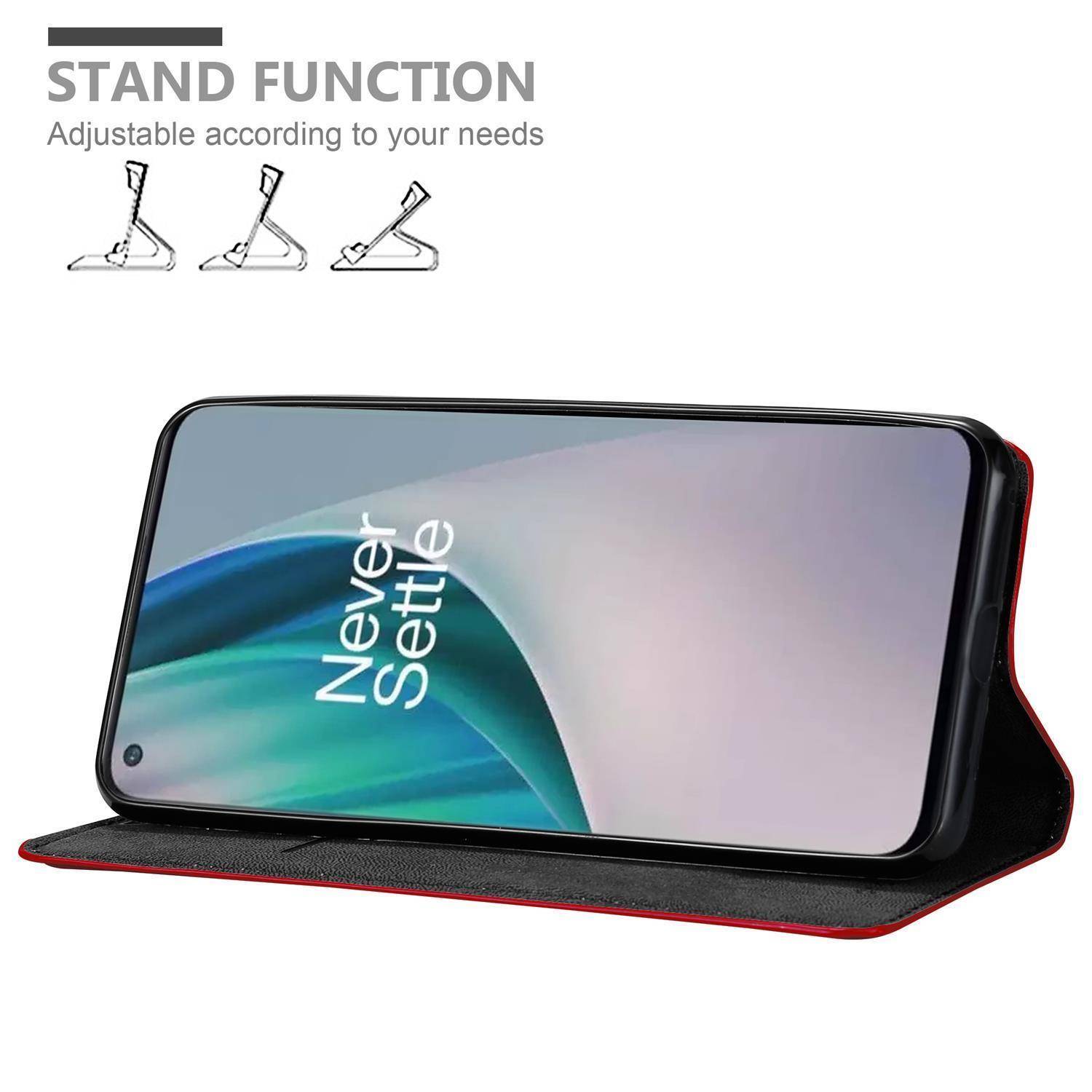 Cadorabo Hülle für OnePlus Nord N100 Schutz Hülle in Rot Handyhülle Etui Case Cover Magnetverschluss