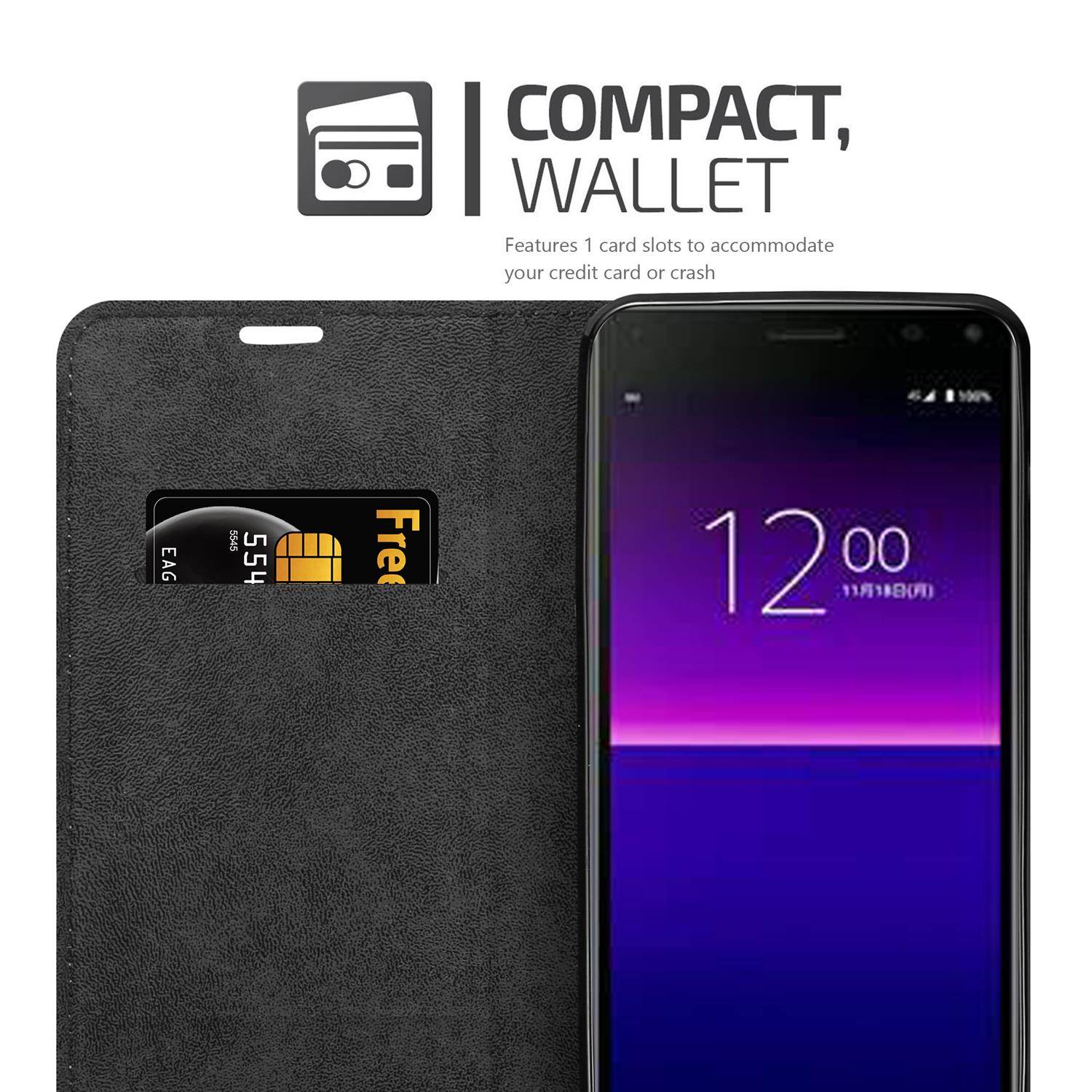Cadorabo Hülle für Sony Xperia 20 Schutz Hülle in Schwarz Handyhülle Etui Case Cover Magnetverschluss