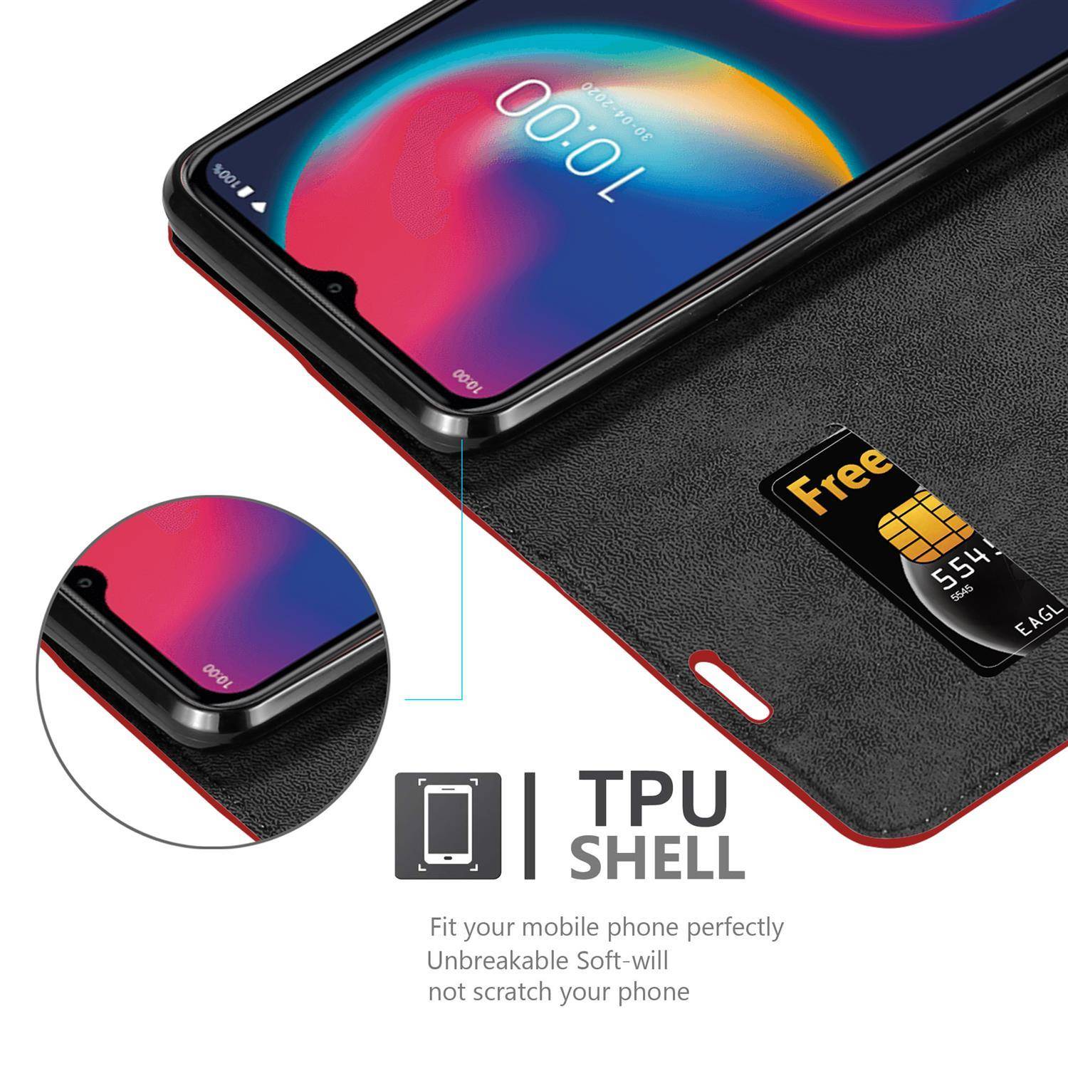 Cadorabo Hülle für WIKO VIEW 4 Schutz Hülle in Rot Handyhülle Etui Case Cover Magnetverschluss