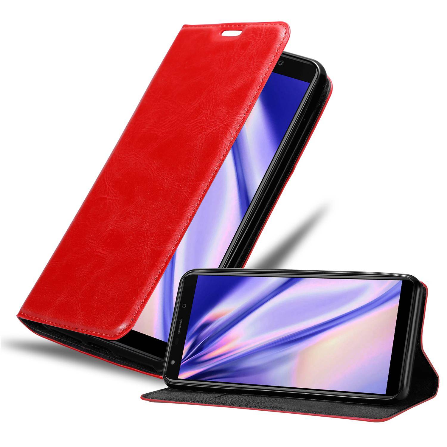 Cadorabo Hülle für WIKO Y61 Schutz Hülle in Rot Handyhülle Etui Case Cover Magnetverschluss