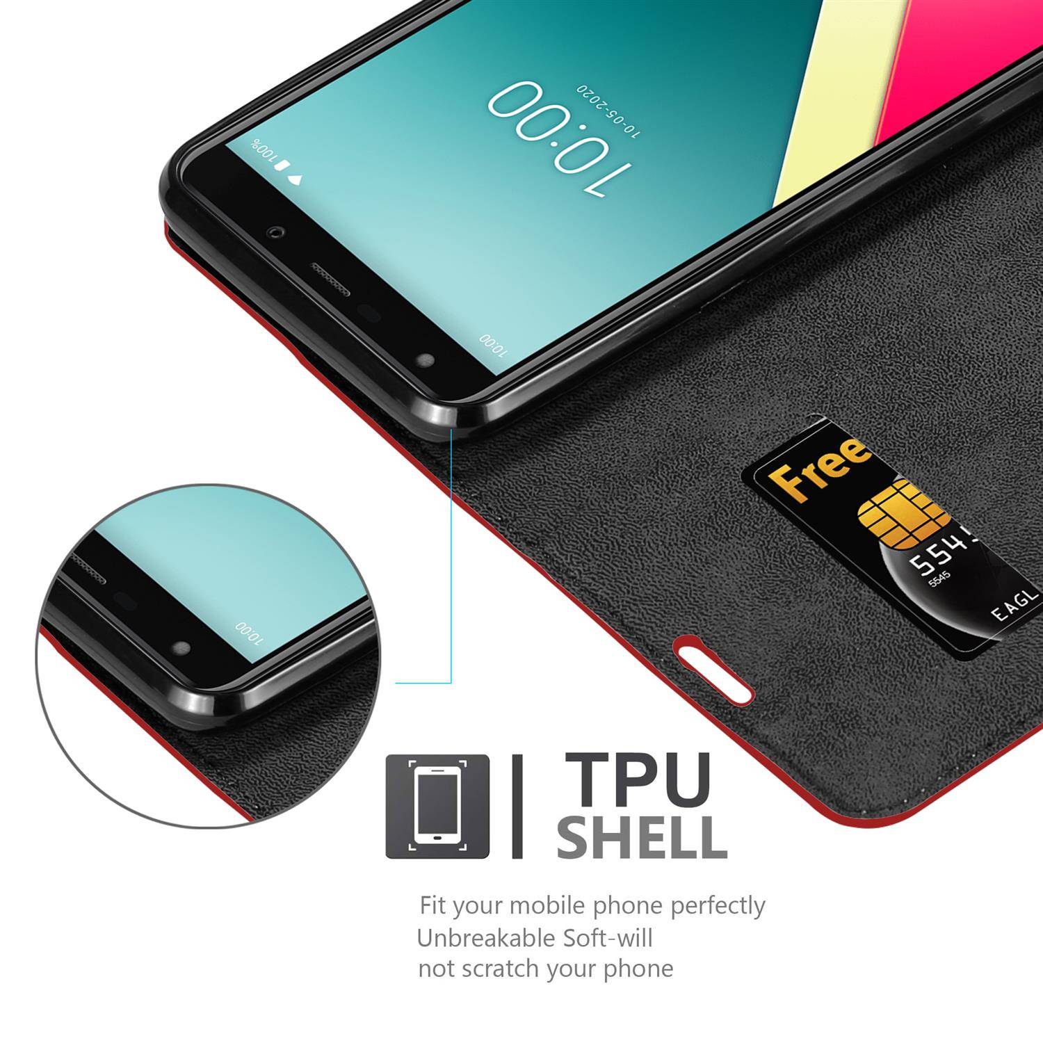 Cadorabo Hülle für WIKO Y61 Schutz Hülle in Rot Handyhülle Etui Case Cover Magnetverschluss