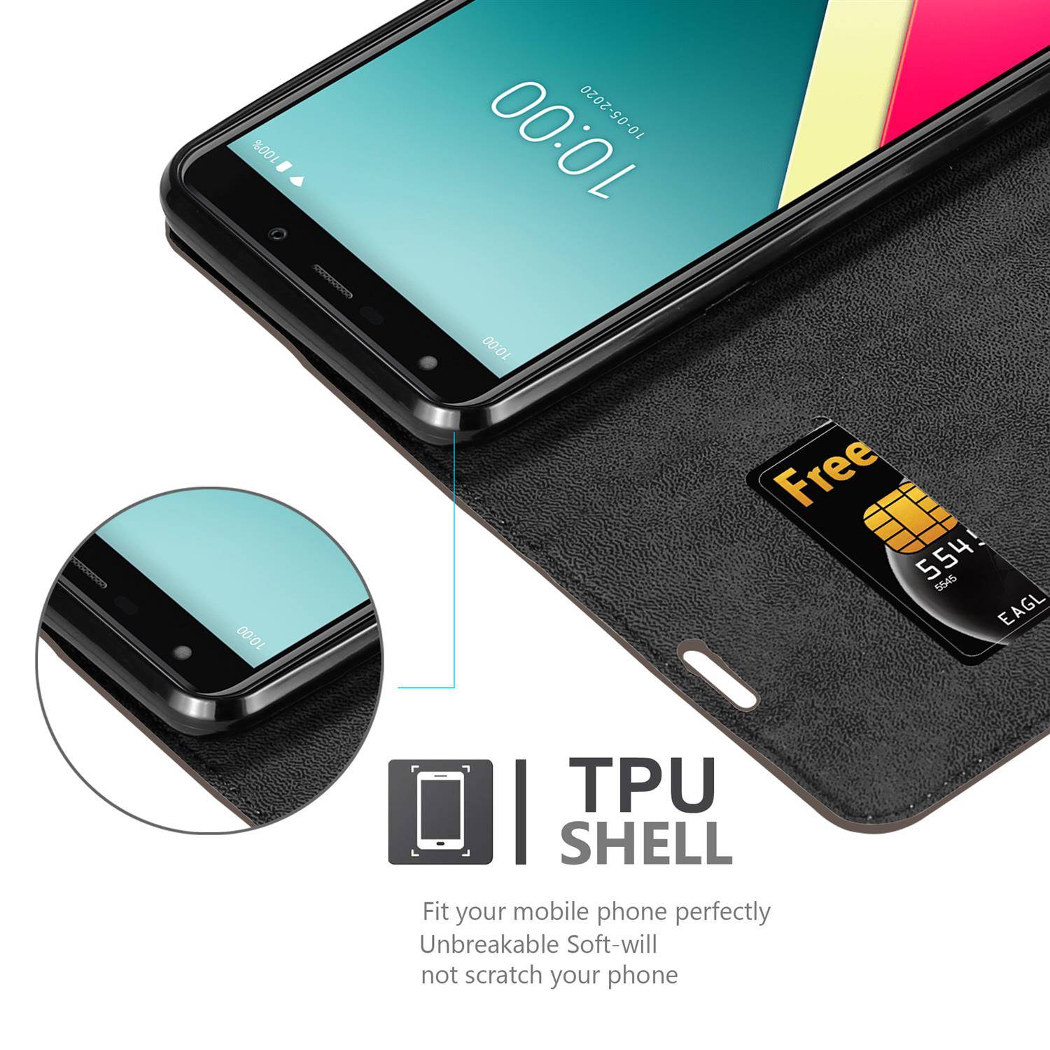 Cadorabo Hülle für WIKO Y61 Schutz Hülle in Braun Handyhülle Etui Case Cover Magnetverschluss