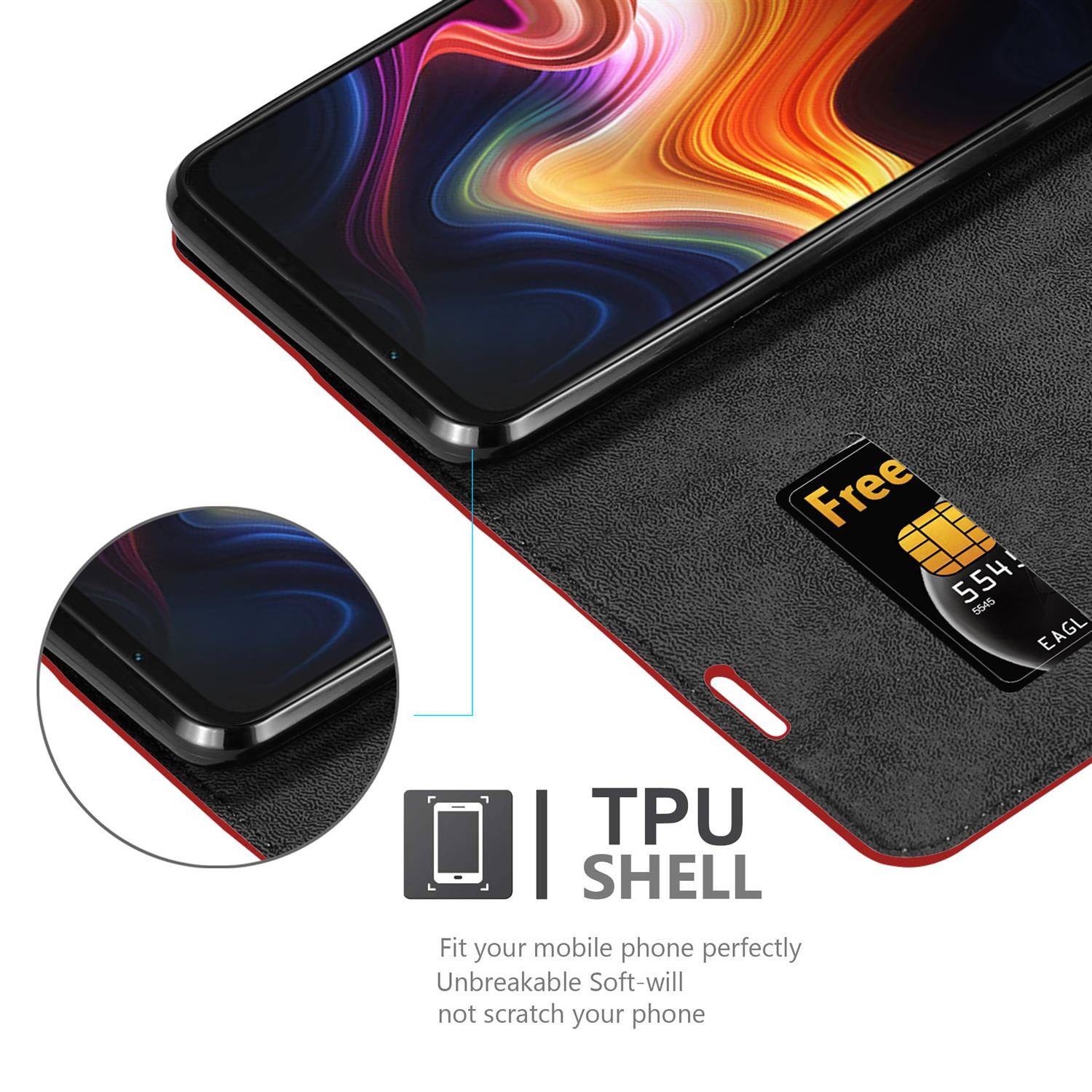 Cadorabo Hülle für ZTE Nubia PLAY 5G Schutz Hülle in Rot Handyhülle Etui Case Cover Magnetverschluss