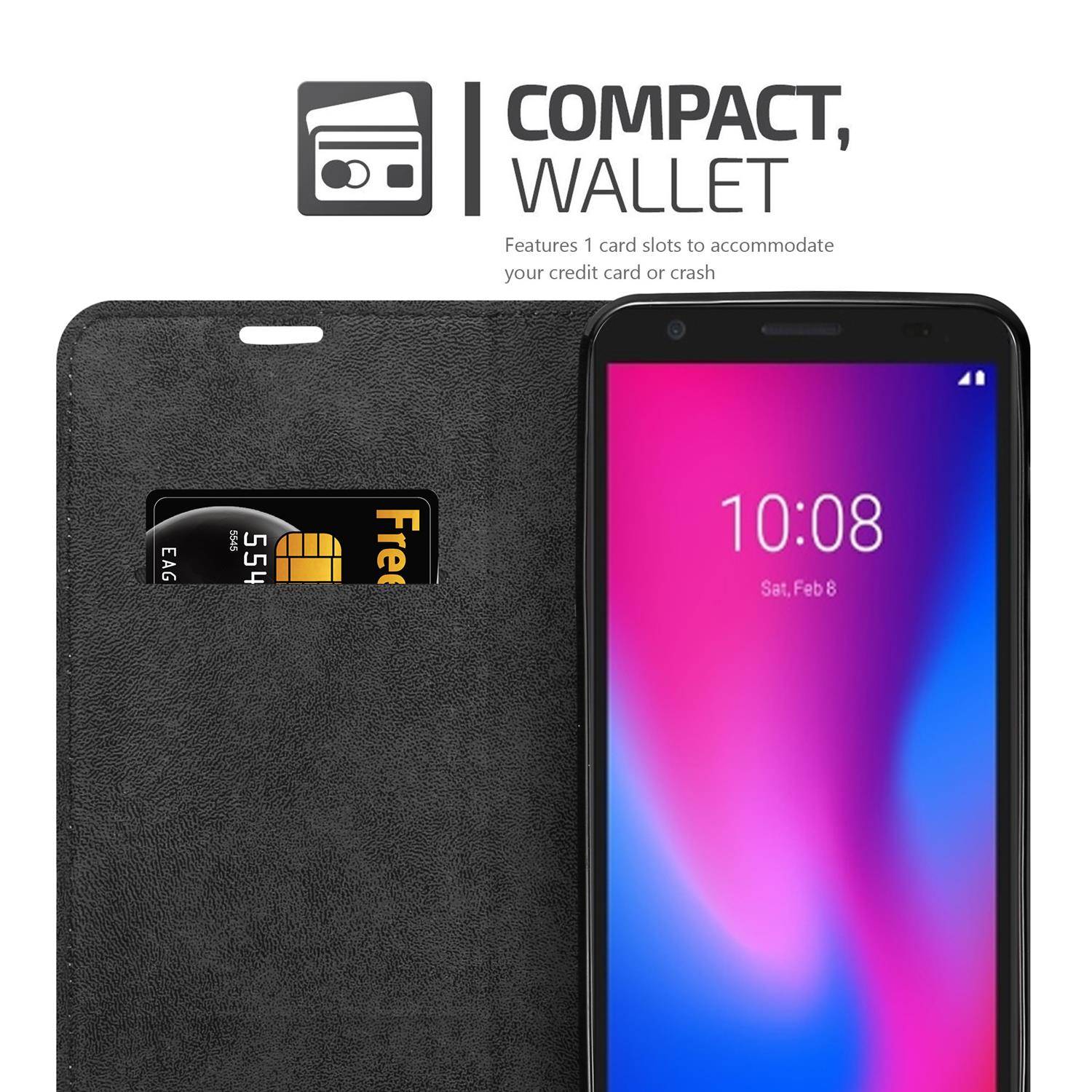 Cadorabo Hülle für ZTE Blade A3 2020 Schutz Hülle in Schwarz Handyhülle Etui Case Cover Magnetverschluss