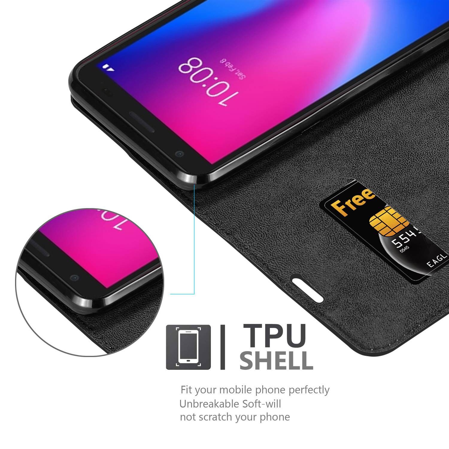 Cadorabo Hülle für ZTE Blade A3 2020 Schutz Hülle in Schwarz Handyhülle Etui Case Cover Magnetverschluss