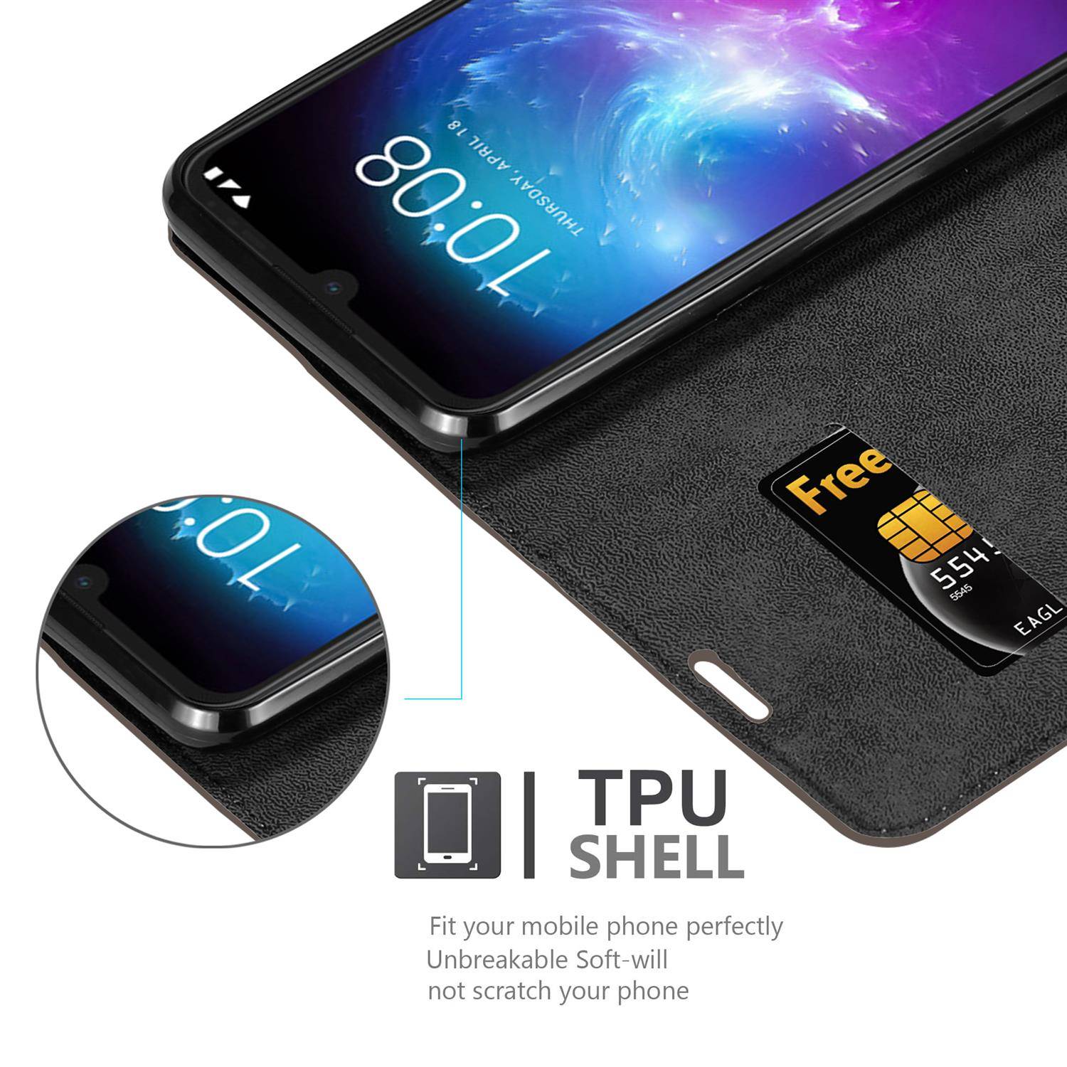Cadorabo Hülle für ZTE Blade A7 2019 Schutz Hülle in Braun Handyhülle Etui Case Cover Magnetverschluss