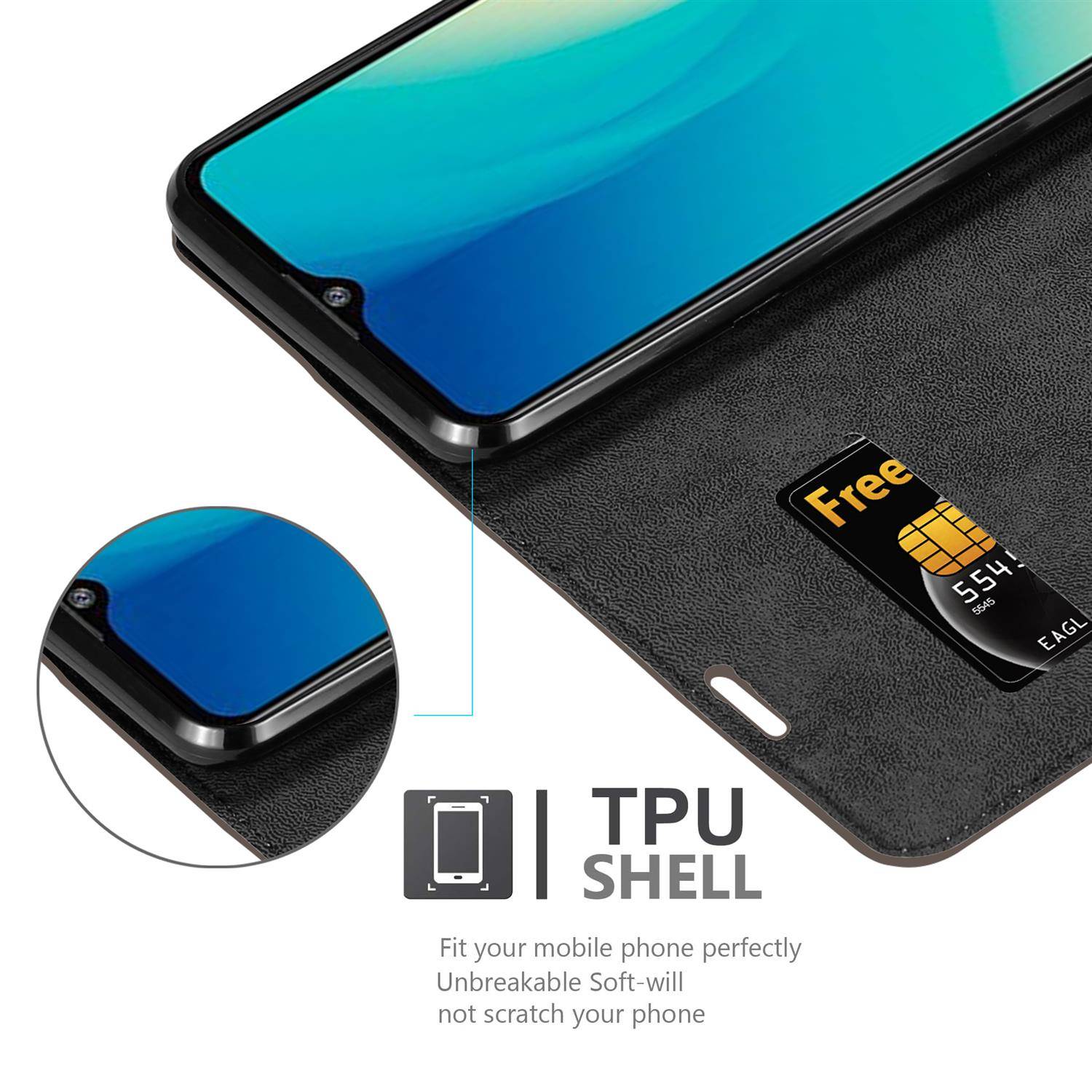 Cadorabo Hülle für ZTE Blade A7 2020 Schutz Hülle in Braun Handyhülle Etui Case Cover Magnetverschluss